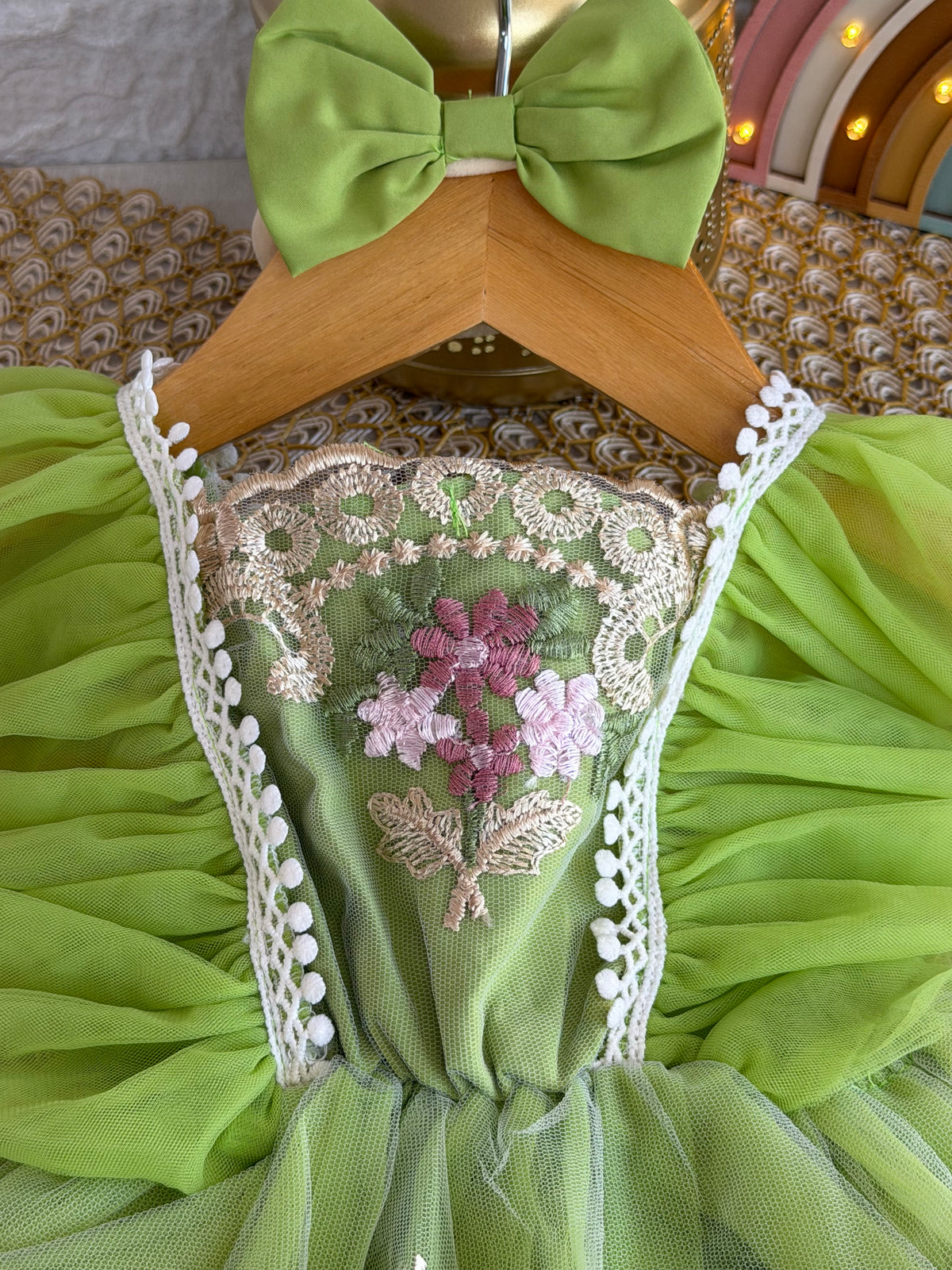Vestido tull verde floreado