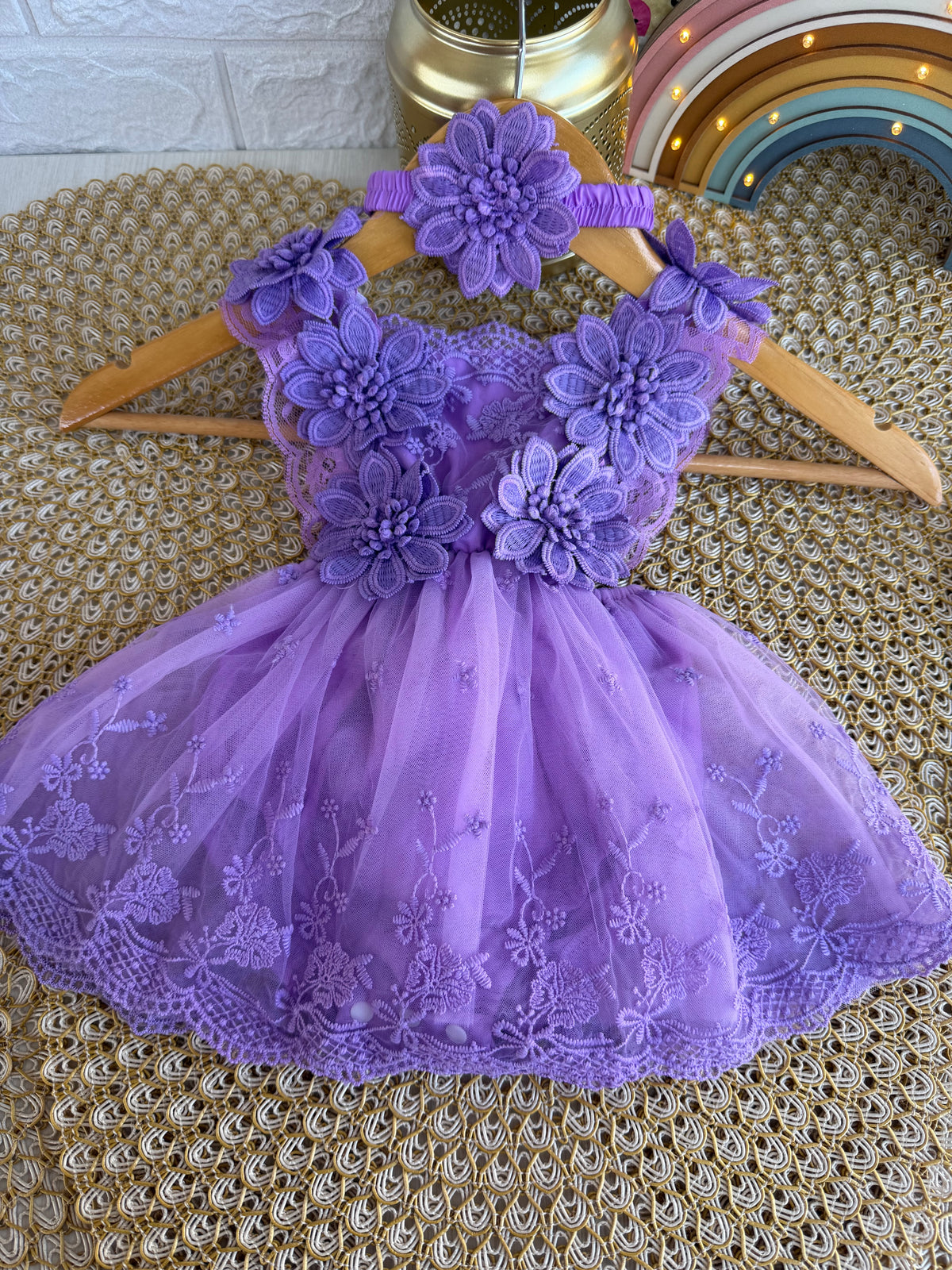 Vestido tull morado flores