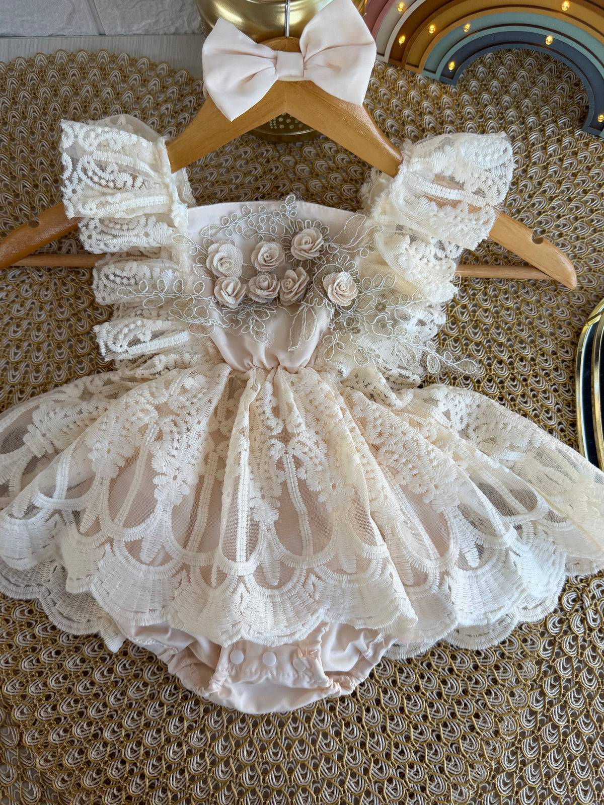 Vestido tull encaje crema