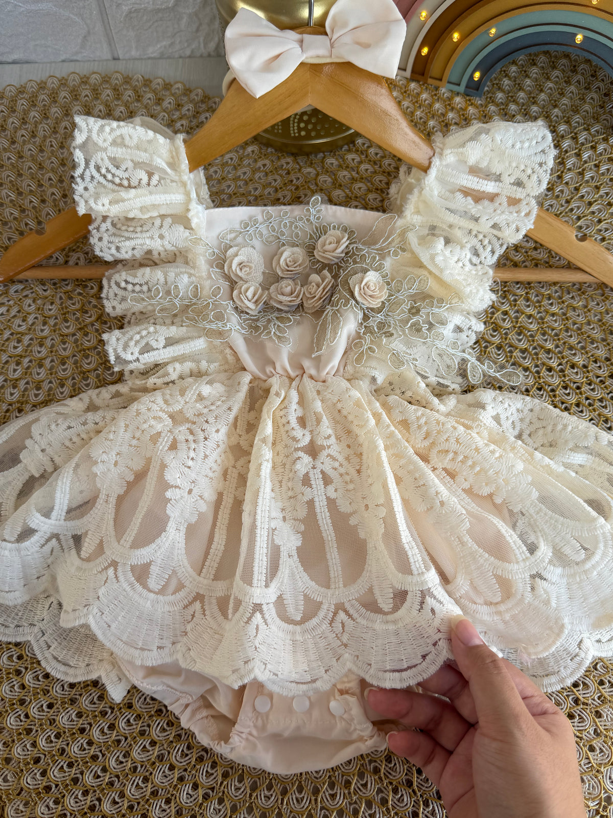 Vestido tull encaje crema