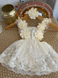 Vestido tull crema flores