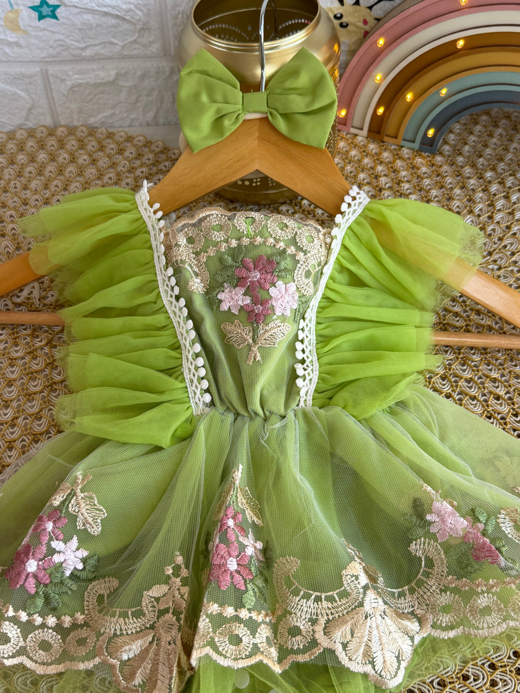 Vestido tull verde floreado