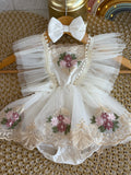 Vestido tull blanco floreado