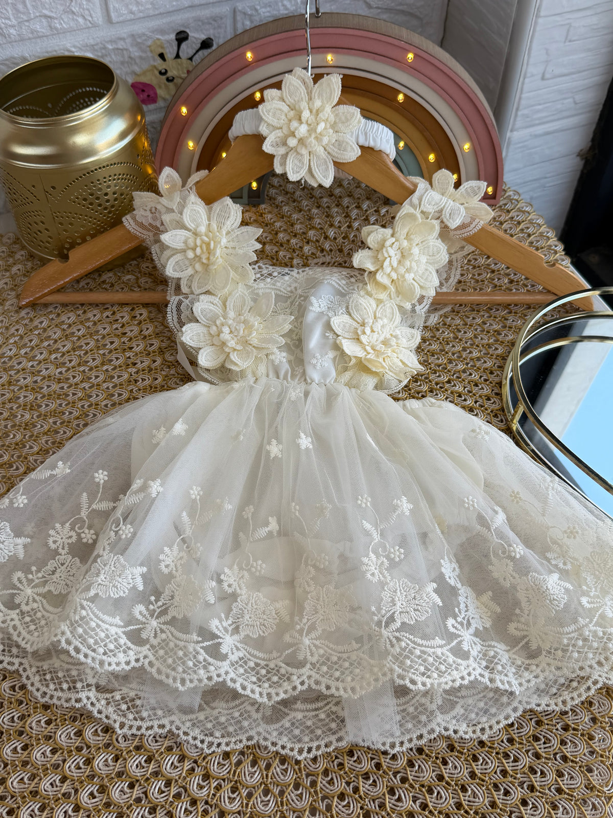 Vestido tull crema flores