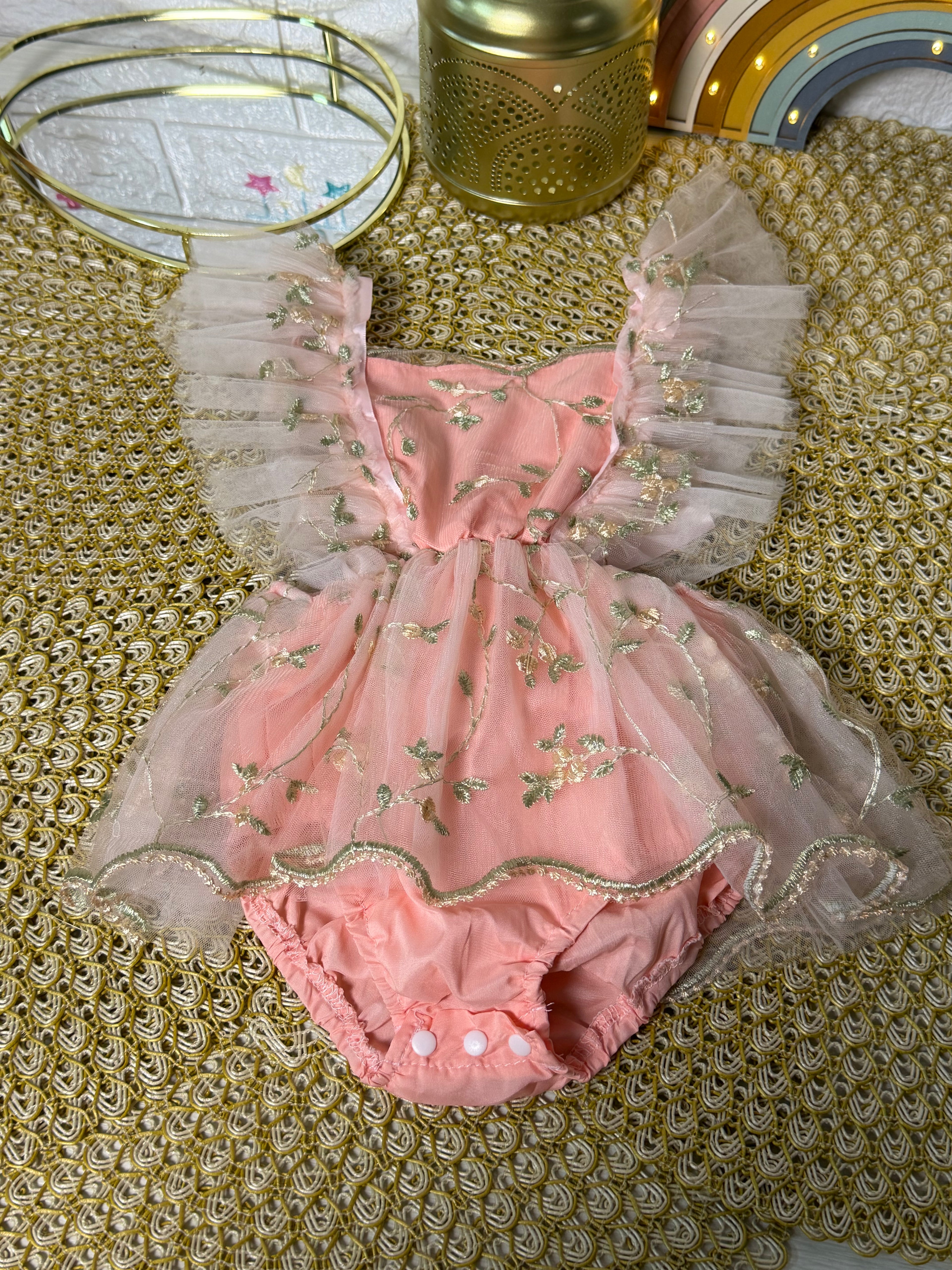 Pelele tull rosa floreado