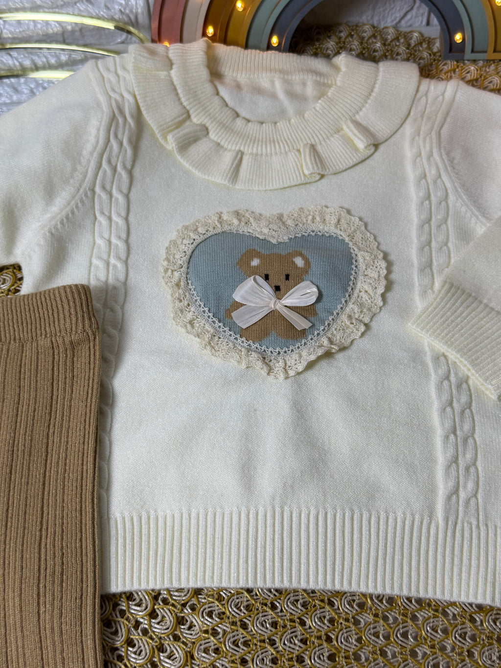 Conjunto tejido corazón osito B-90