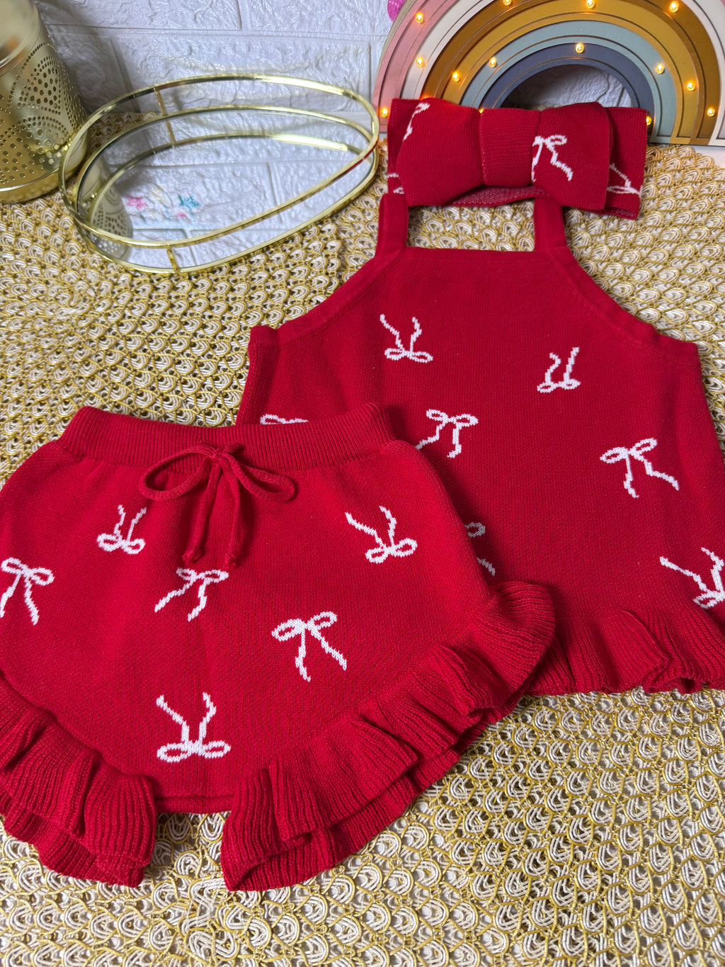 Conjunto 3 piezas rojo lazos