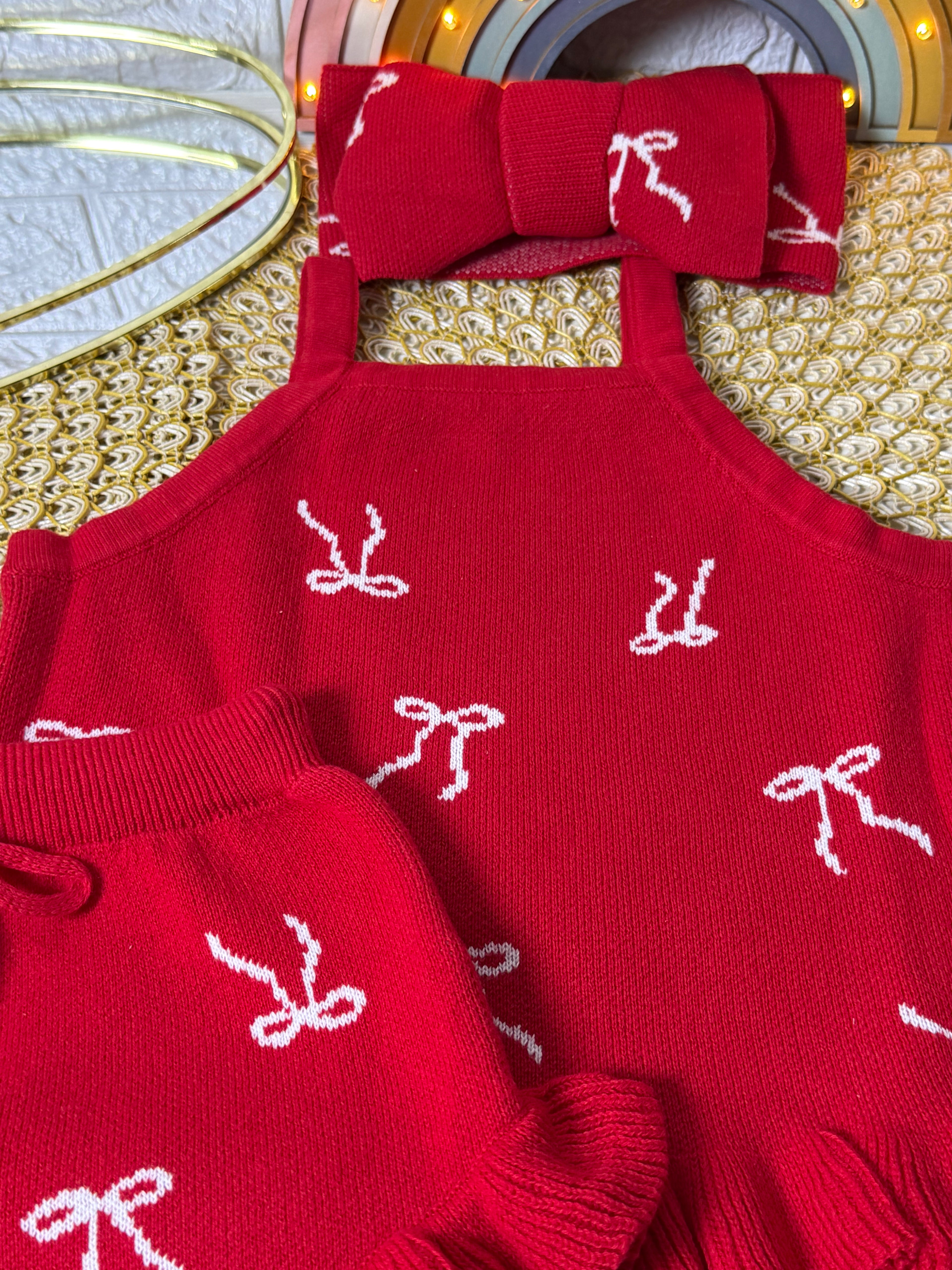 Conjunto 3 piezas rojo lazos