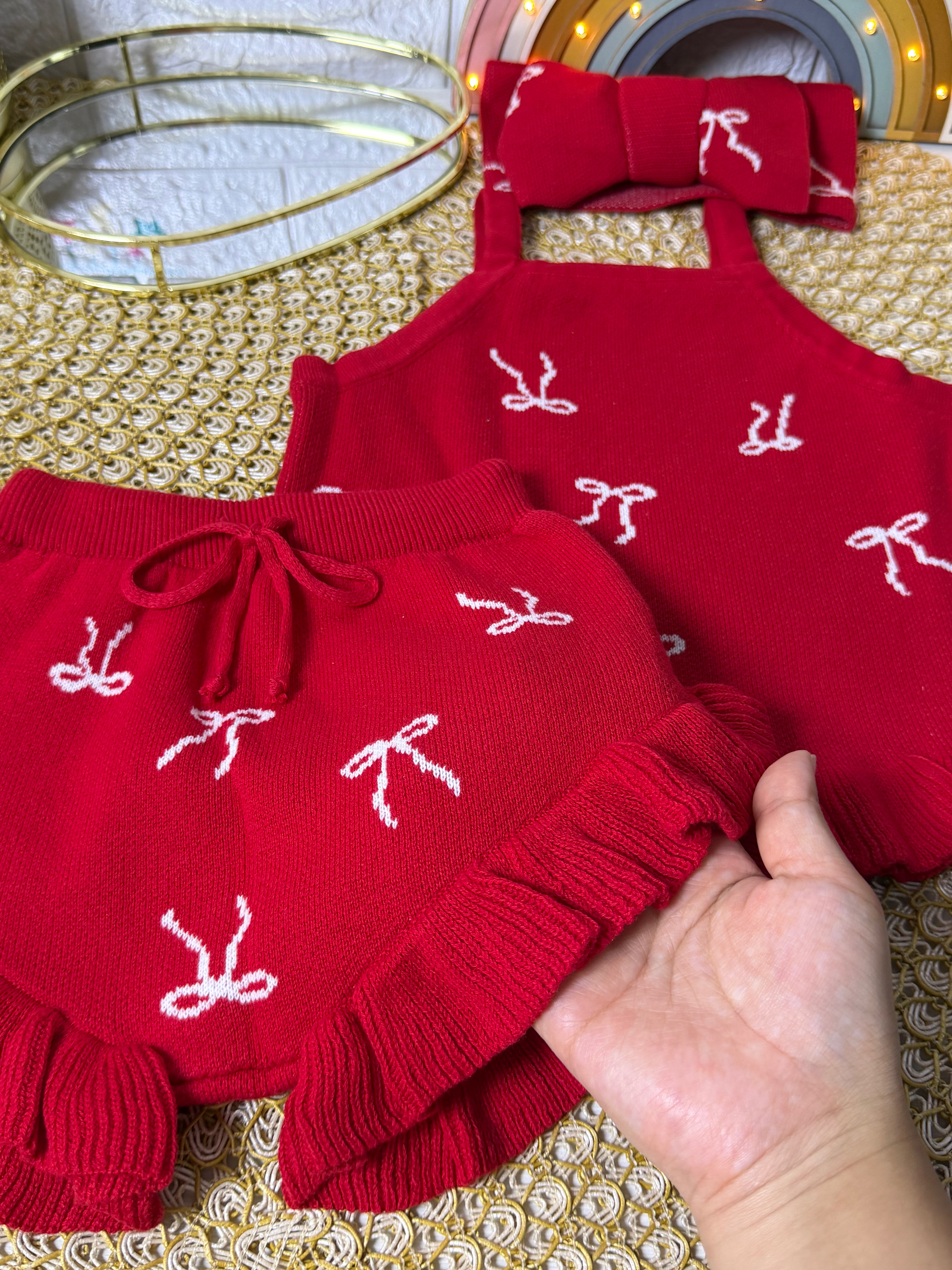 Conjunto 3 piezas rojo lazos