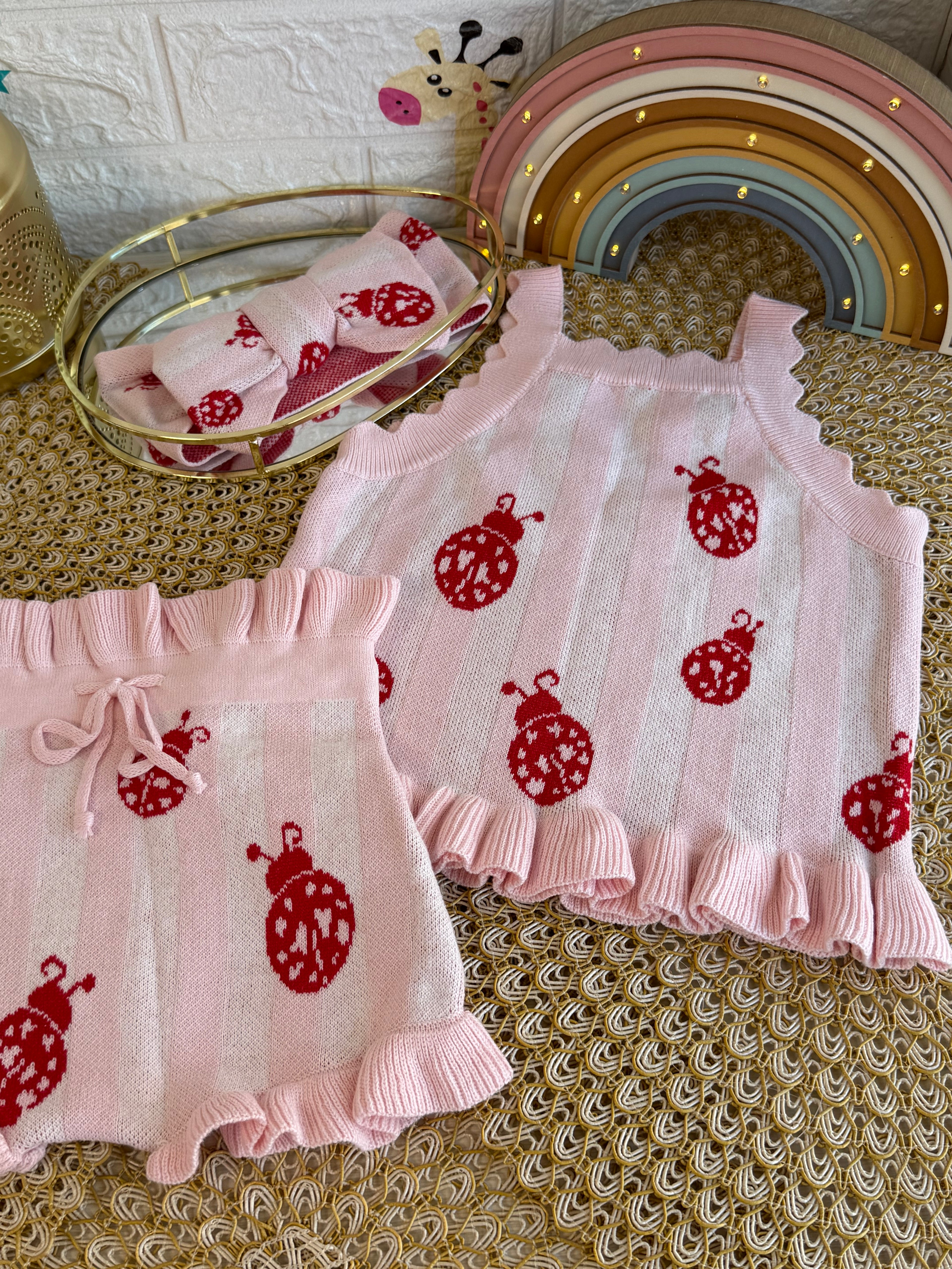 Conjunto 3 piezas mariquita rosa