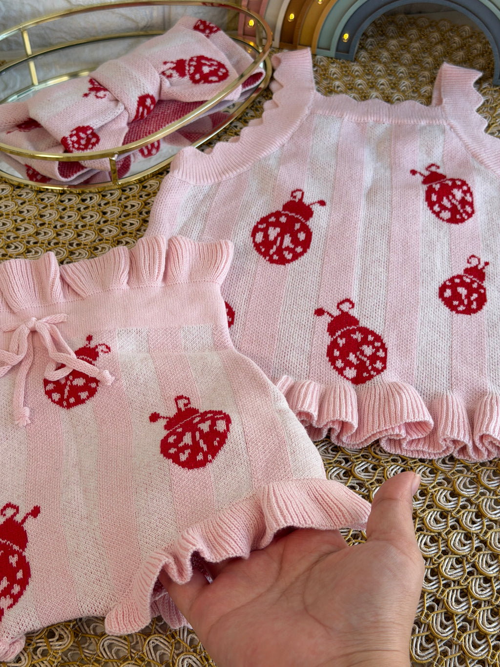 Conjunto 3 piezas mariquita rosa