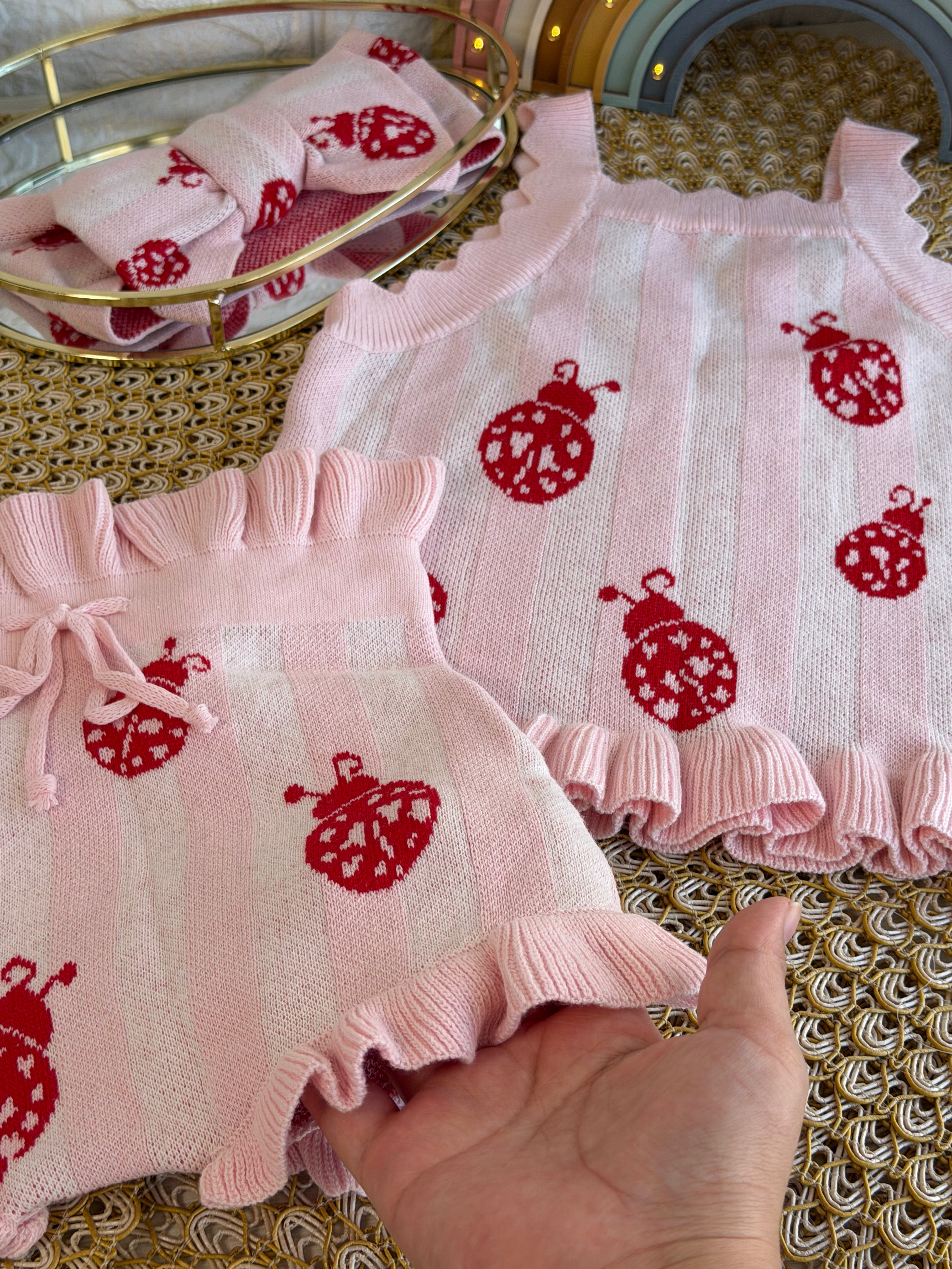 Conjunto 3 piezas mariquita rosa