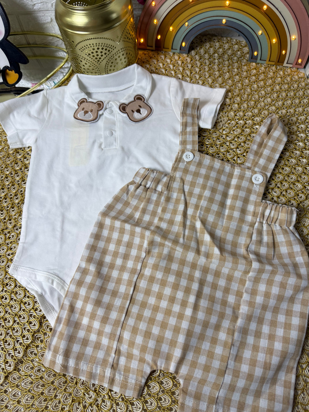 Conjunto 2 piezas body y overol a cuadros