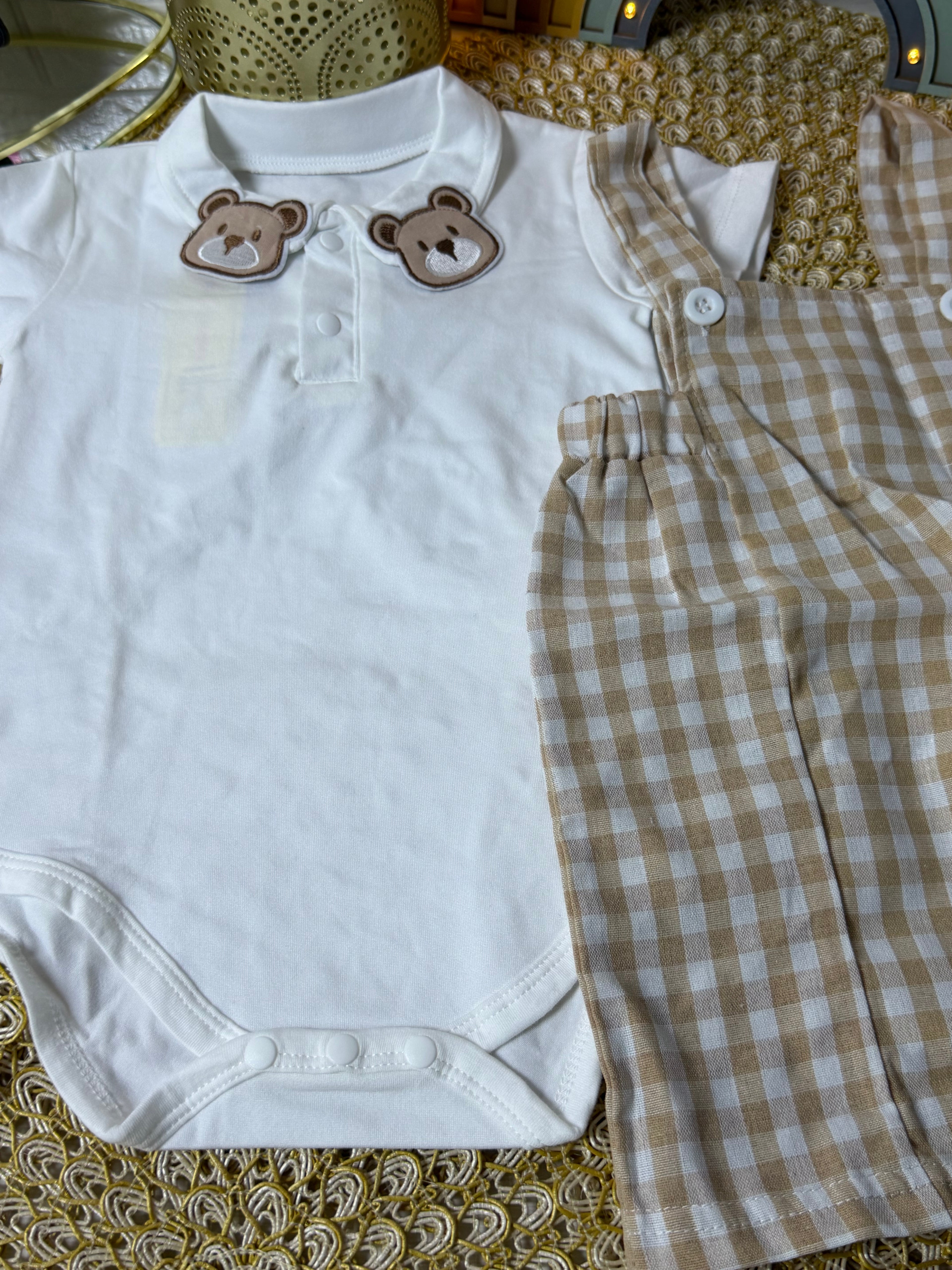 Conjunto 2 piezas body y overol a cuadros