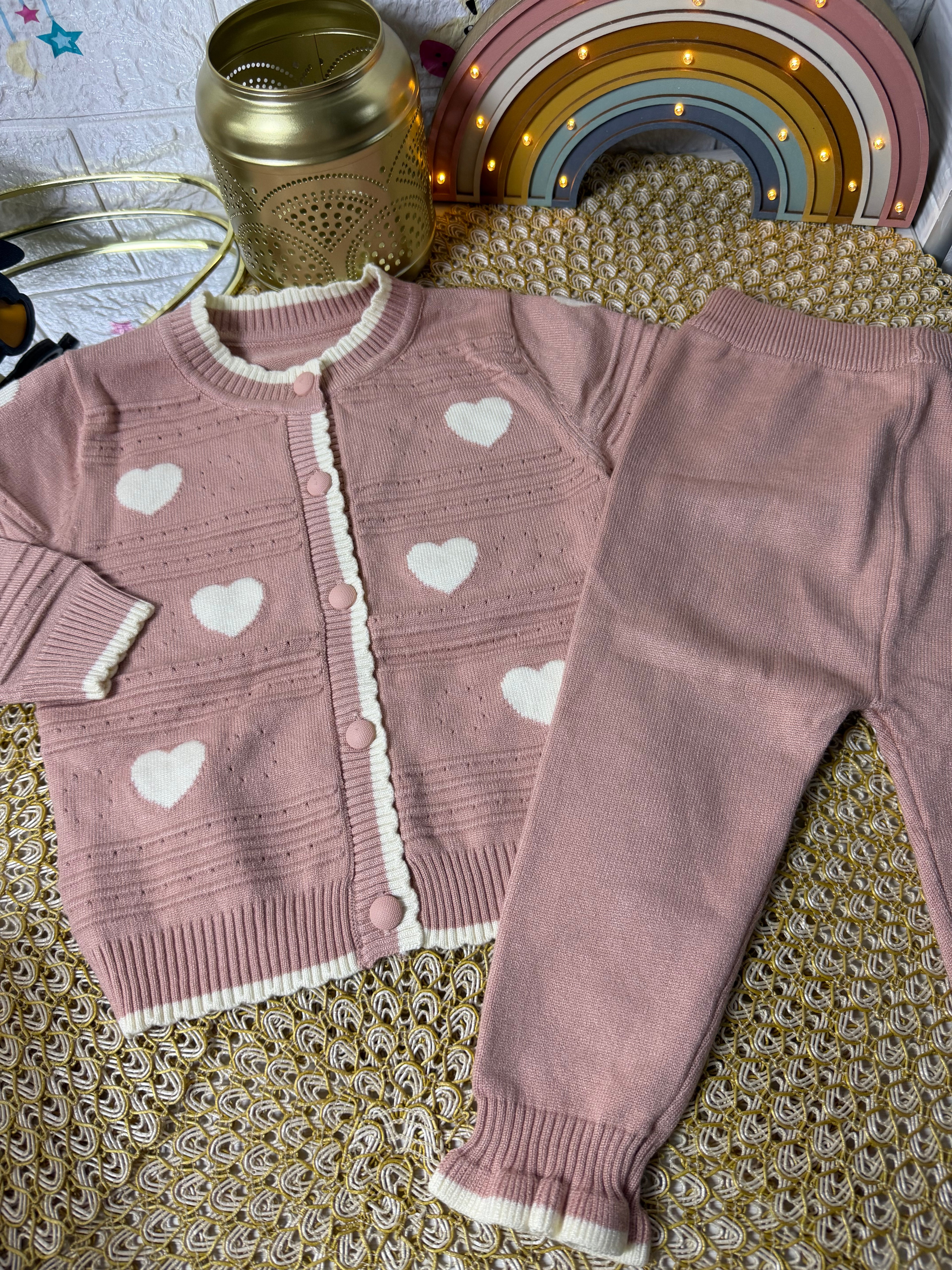 Conjunto tejido palo rosa corazón