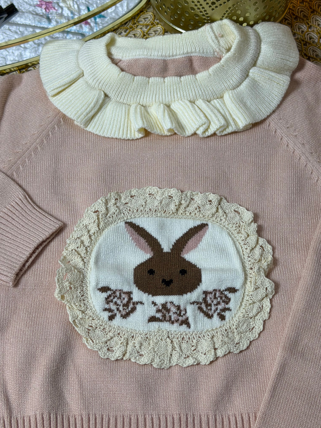 Conjunto tejido palo rosa conejito