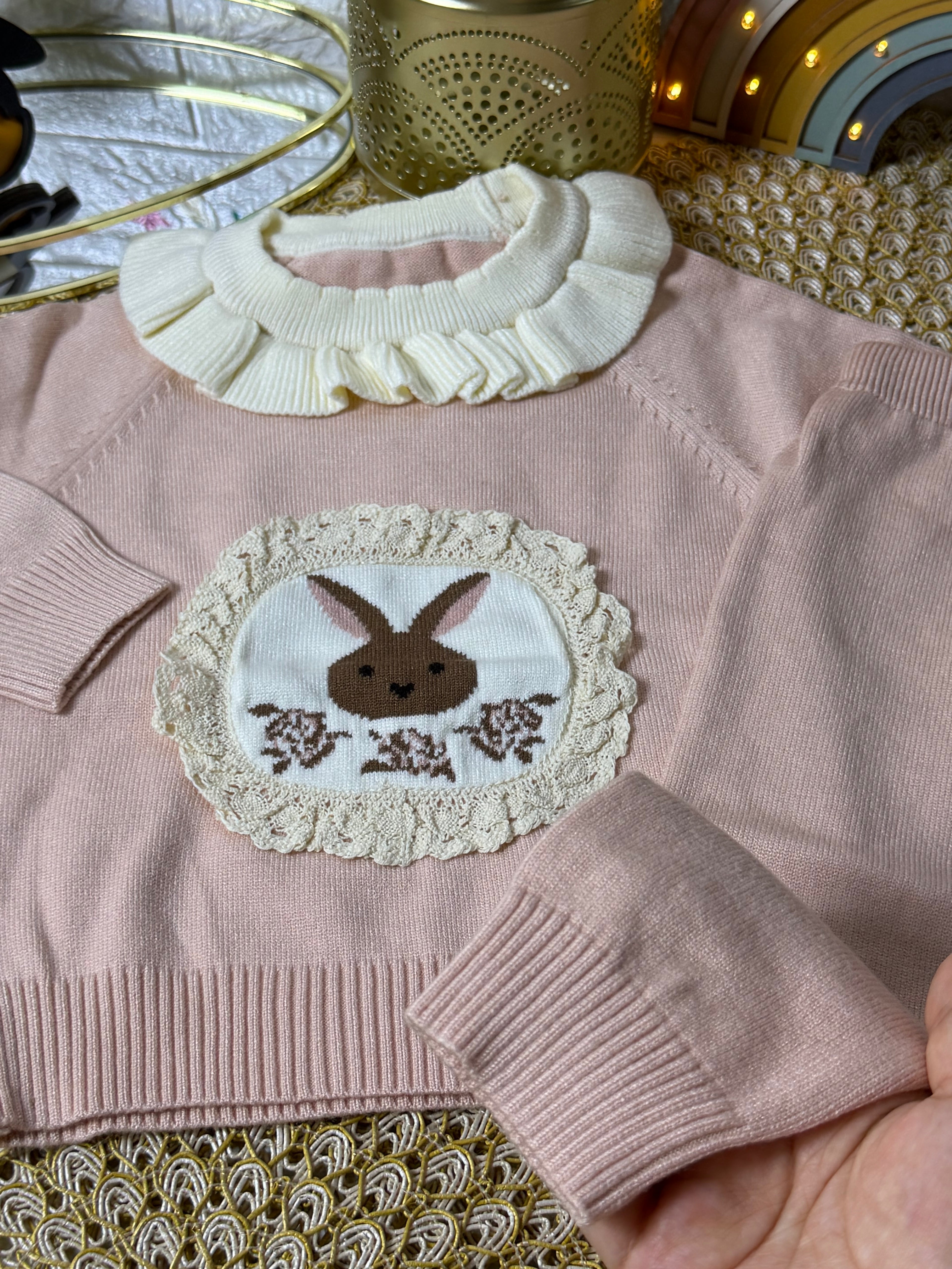 Conjunto tejido palo rosa conejito