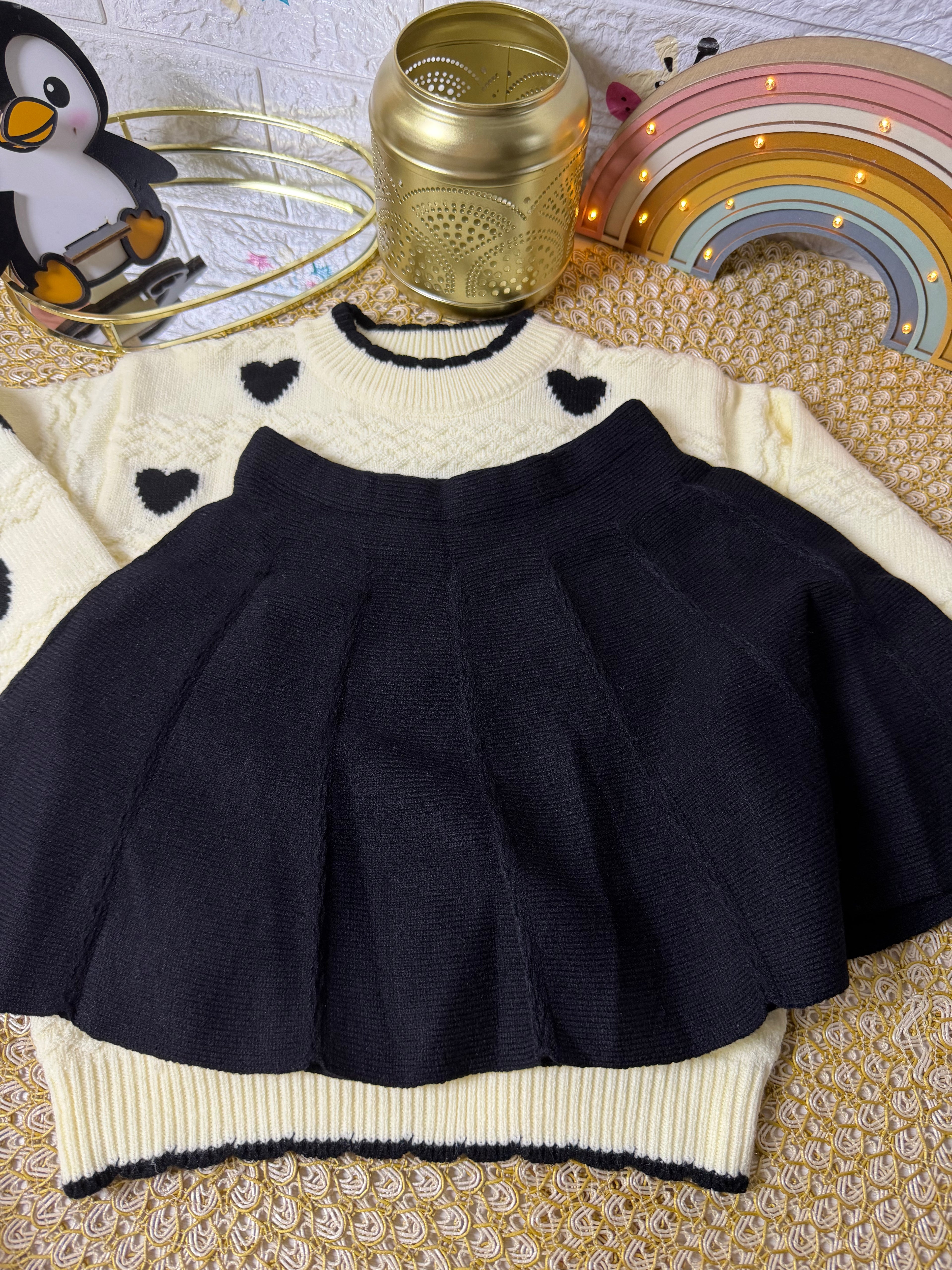 Conjunto tejido beige con negro