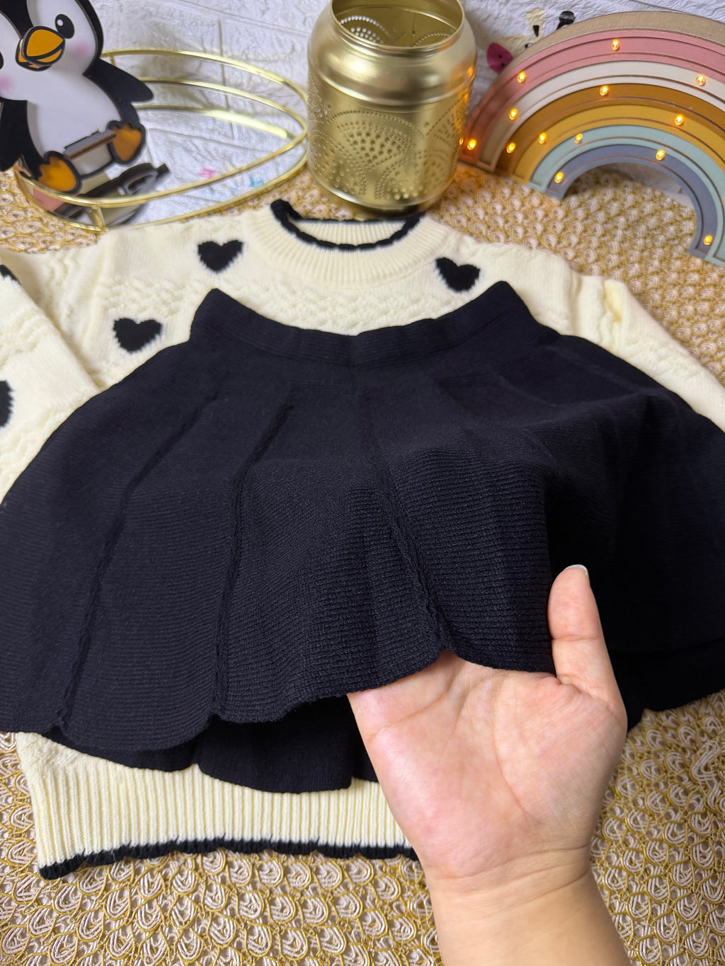 Conjunto tejido beige con negro
