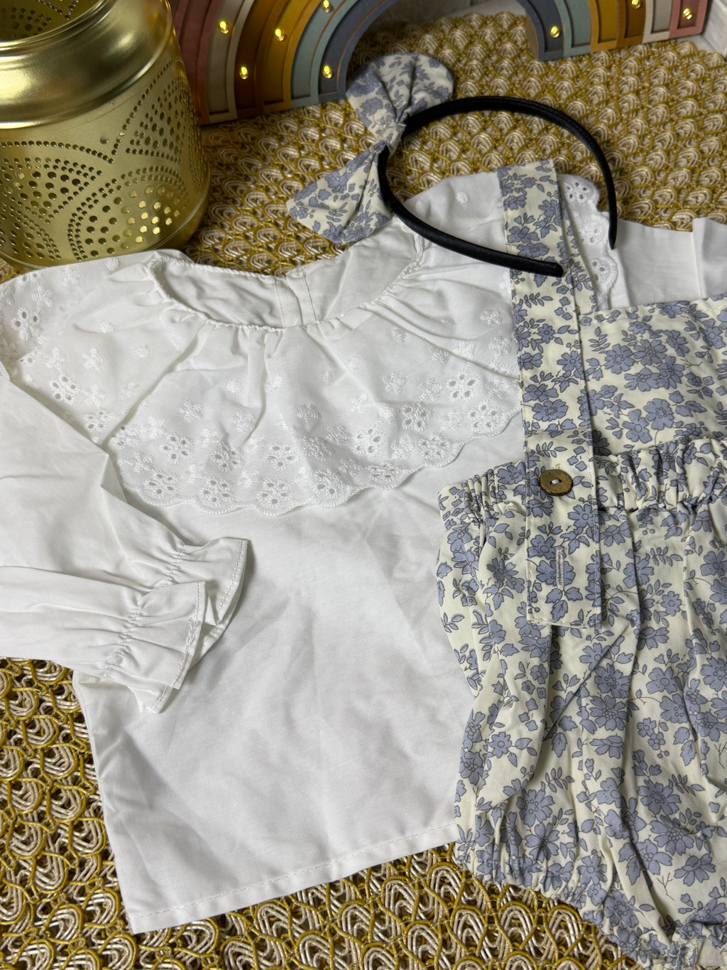 Conjunto 3 piezas celeste floreado