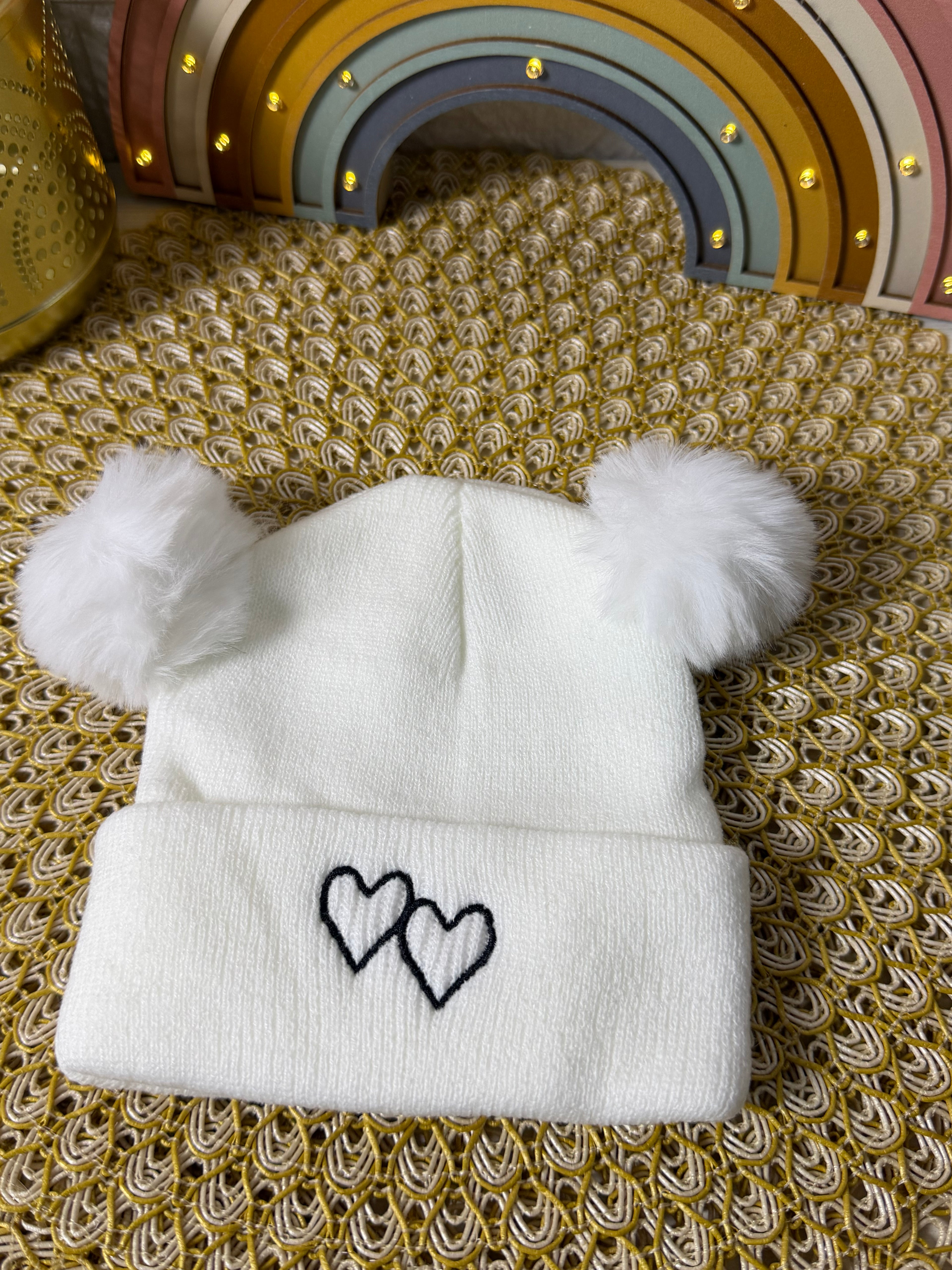 Gorro de punto dos corazones