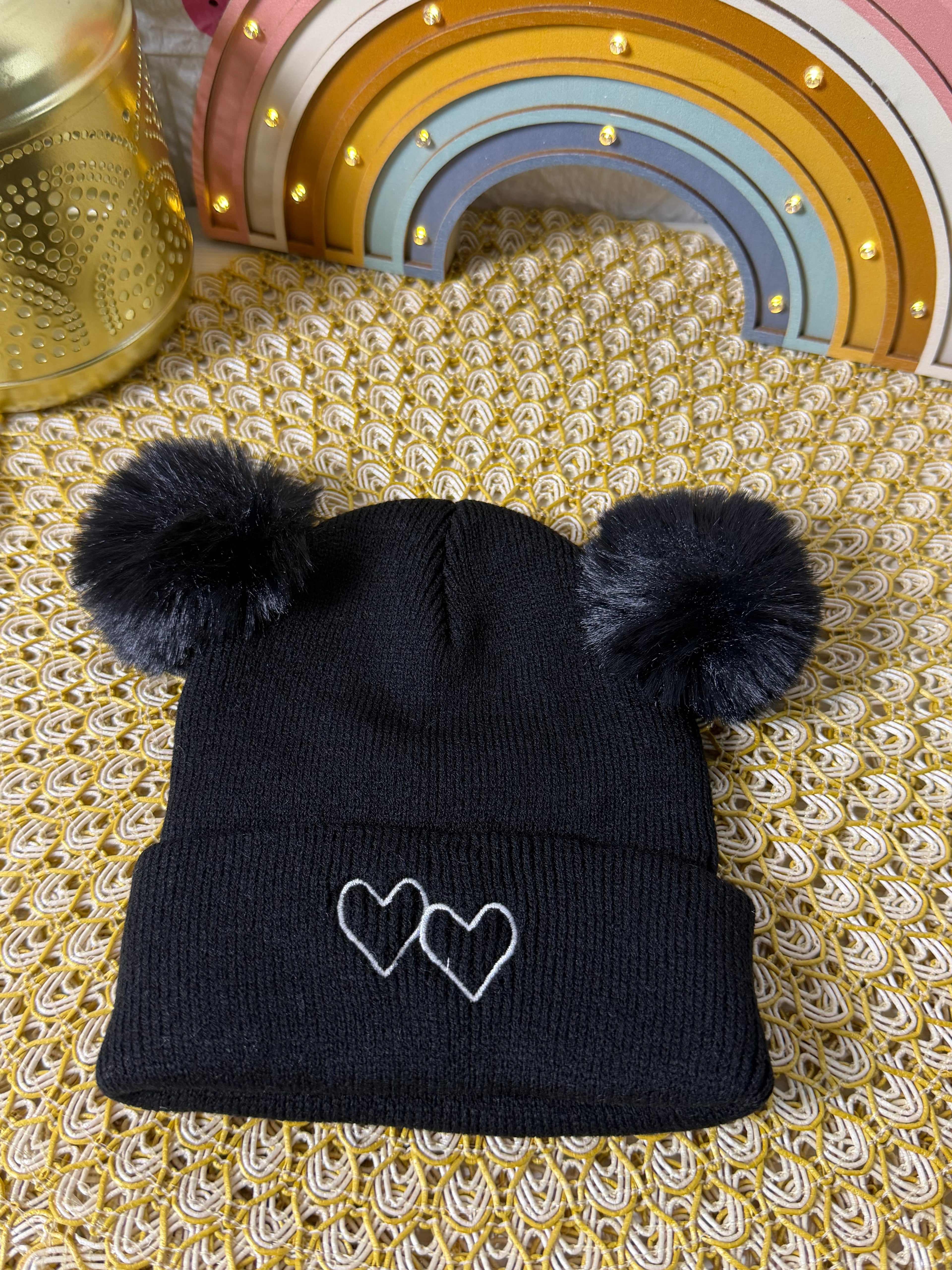Gorro de punto dos corazones