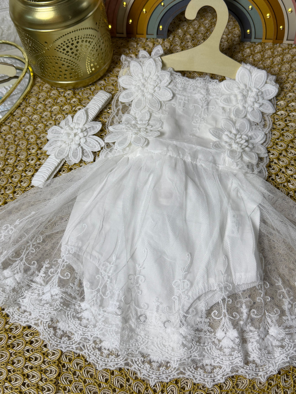 Vestido tull blanco flores