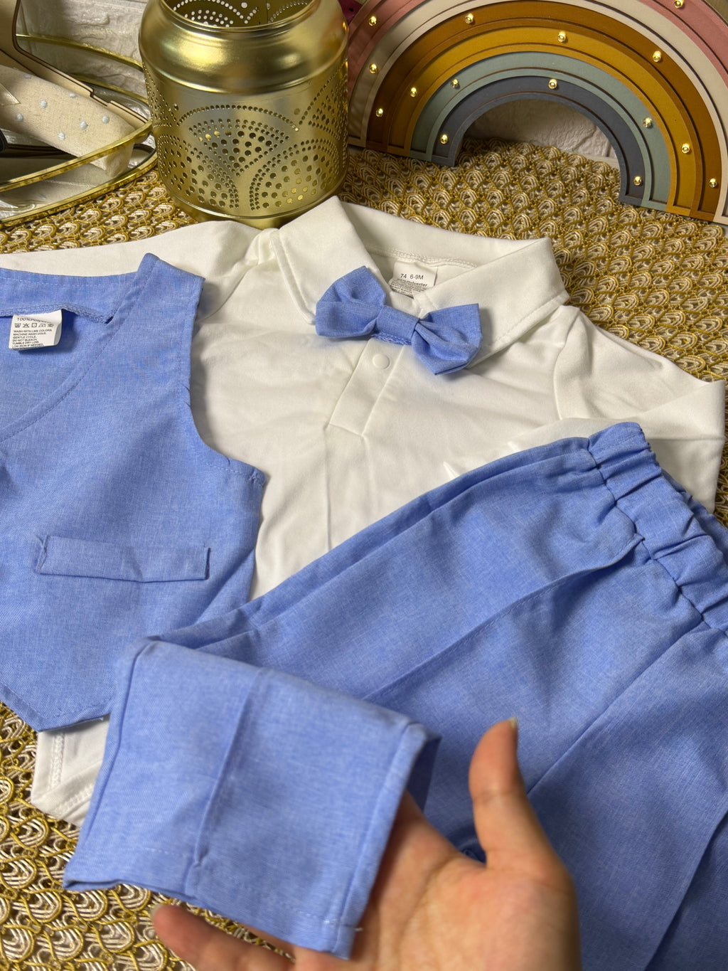 Conjunto 3 piezas celeste elegante