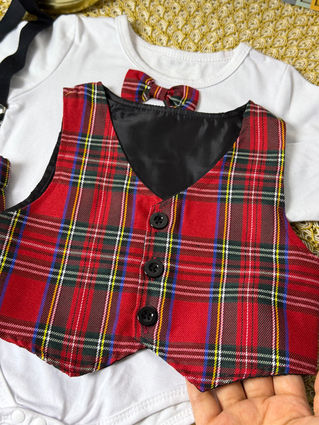 Conjunto 3 piezas rojo a cuadros elegante