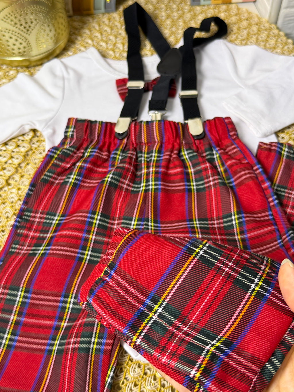 Conjunto 3 piezas rojo a cuadros elegante