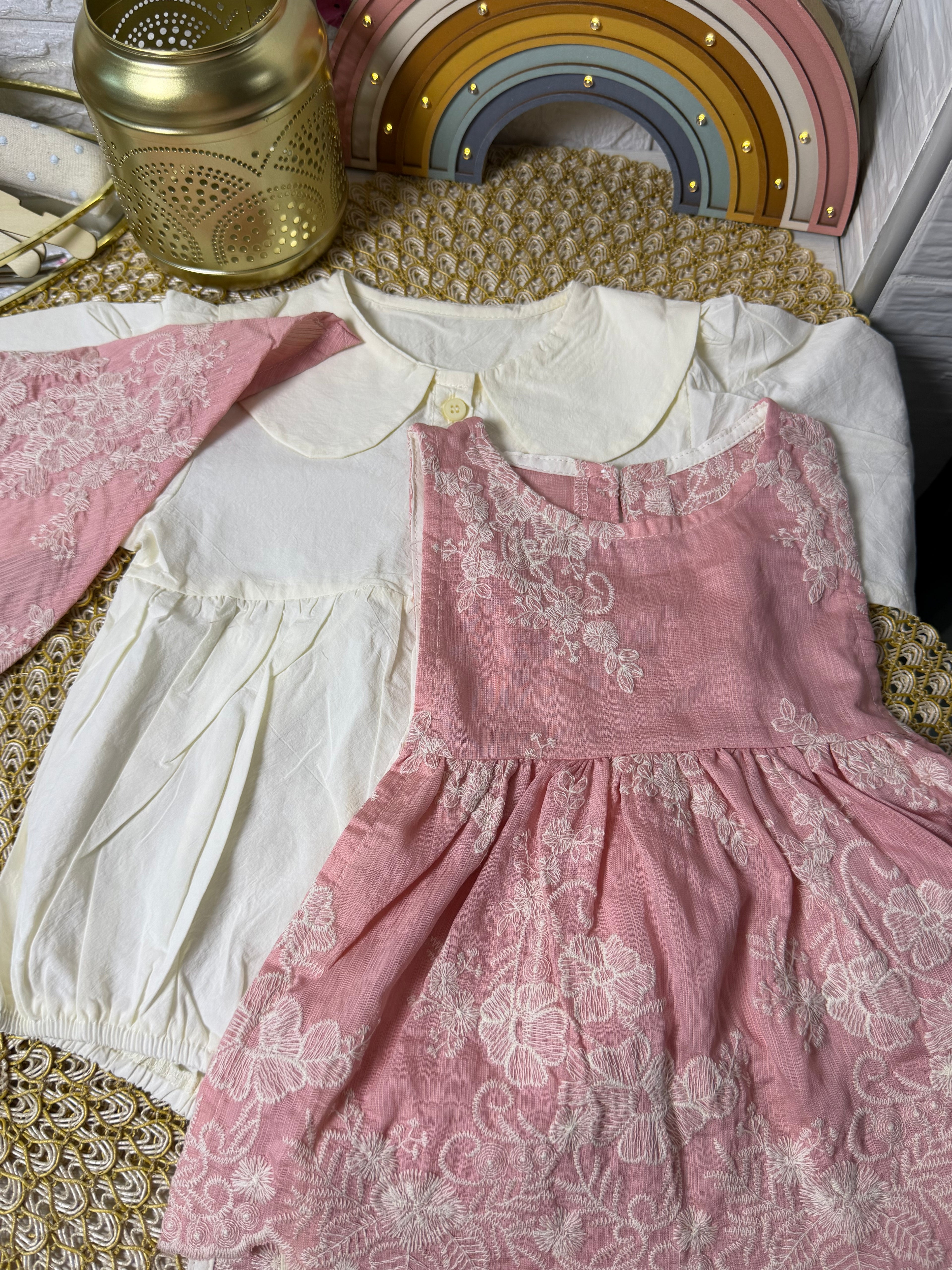 Conjunto 3 piezas rosa bordados