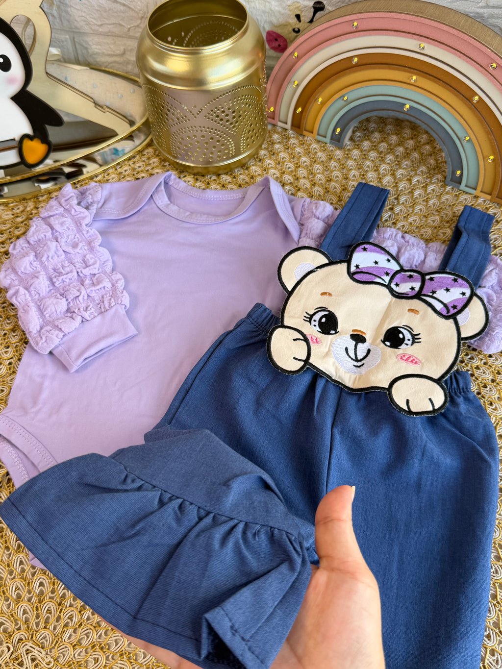 Conjunto 2 piezas body lila y overol