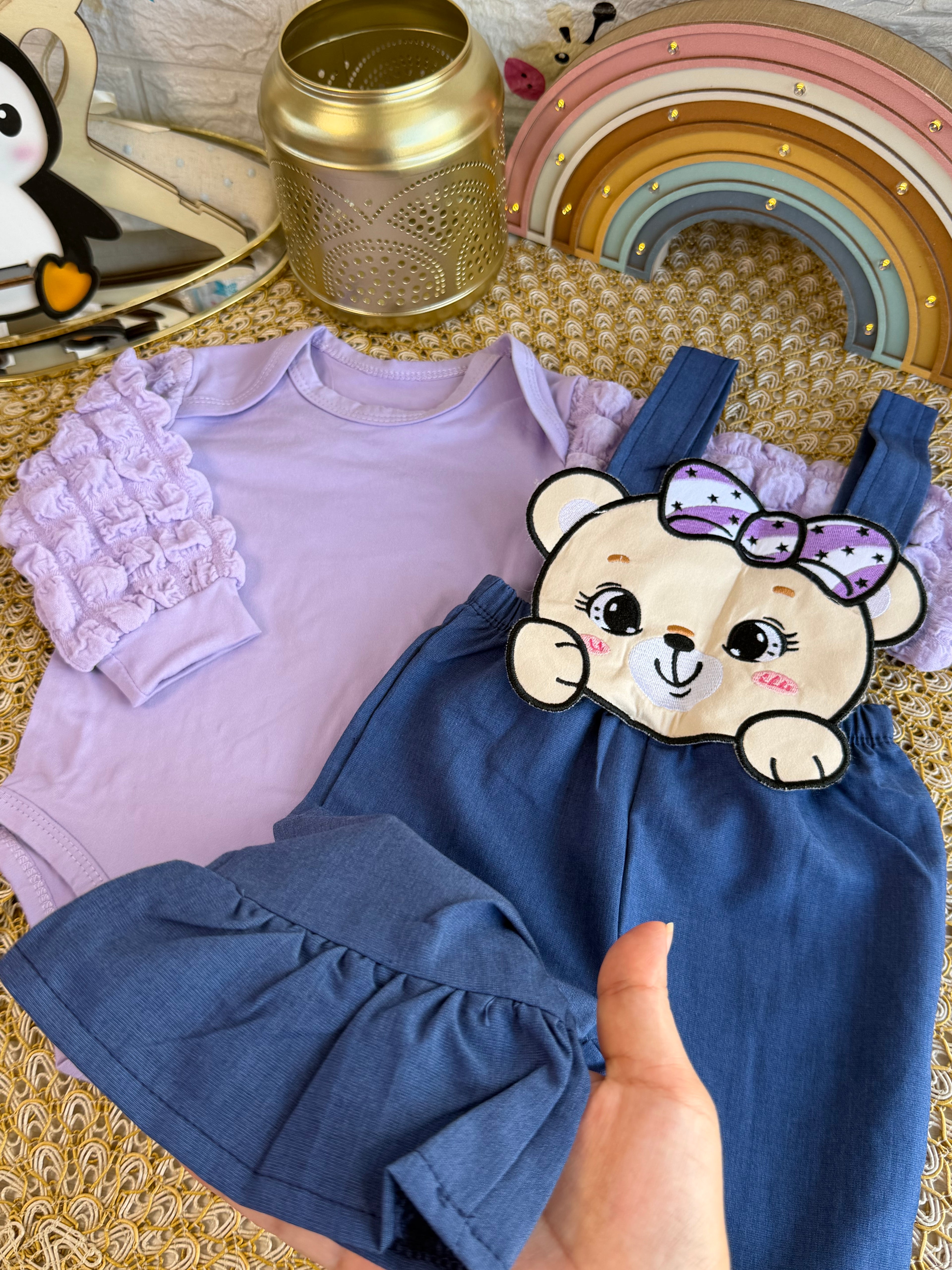 Conjunto 2 piezas body lila y overol