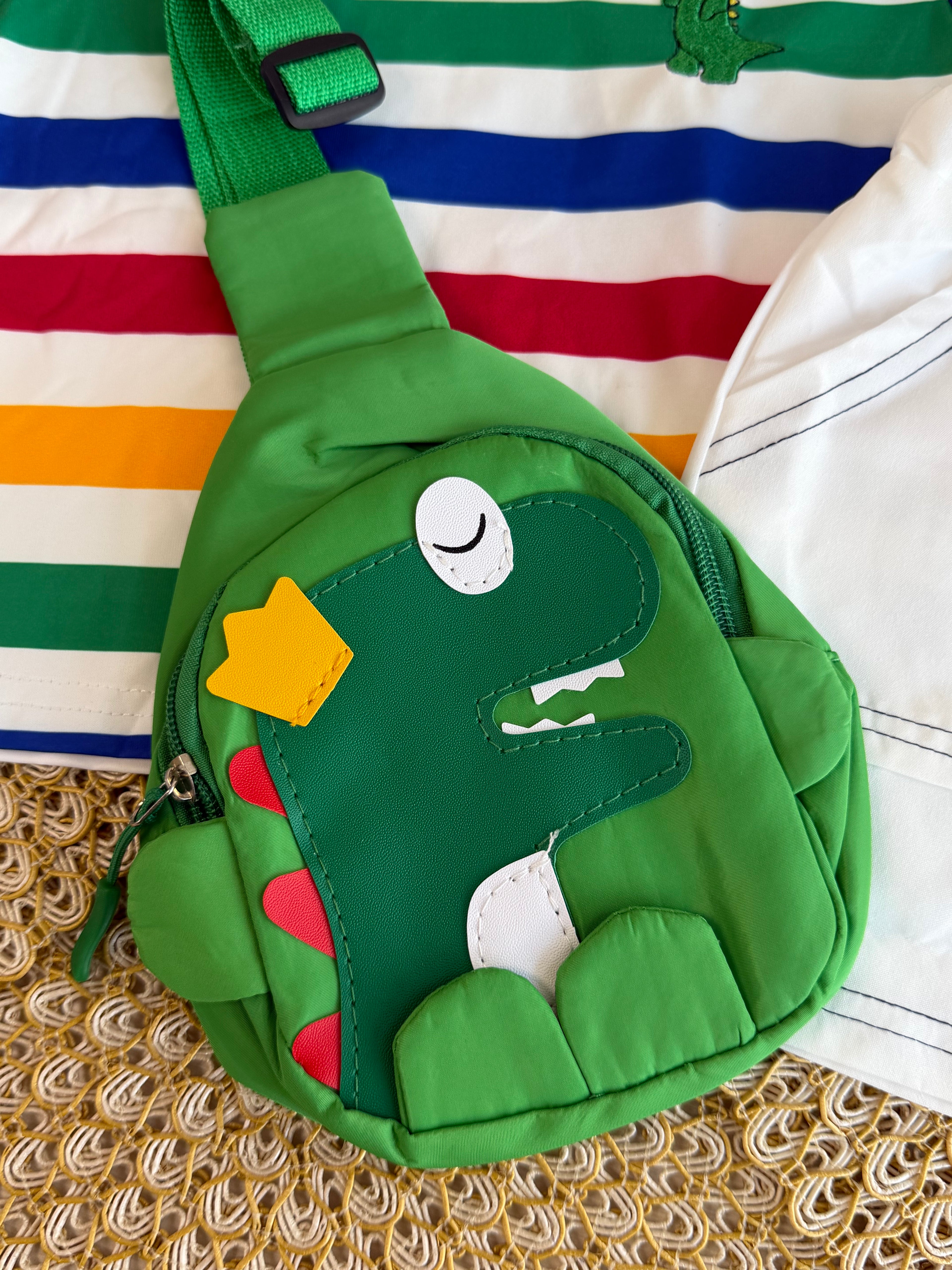 Conjunto 3 piezas dinosaurio con morral