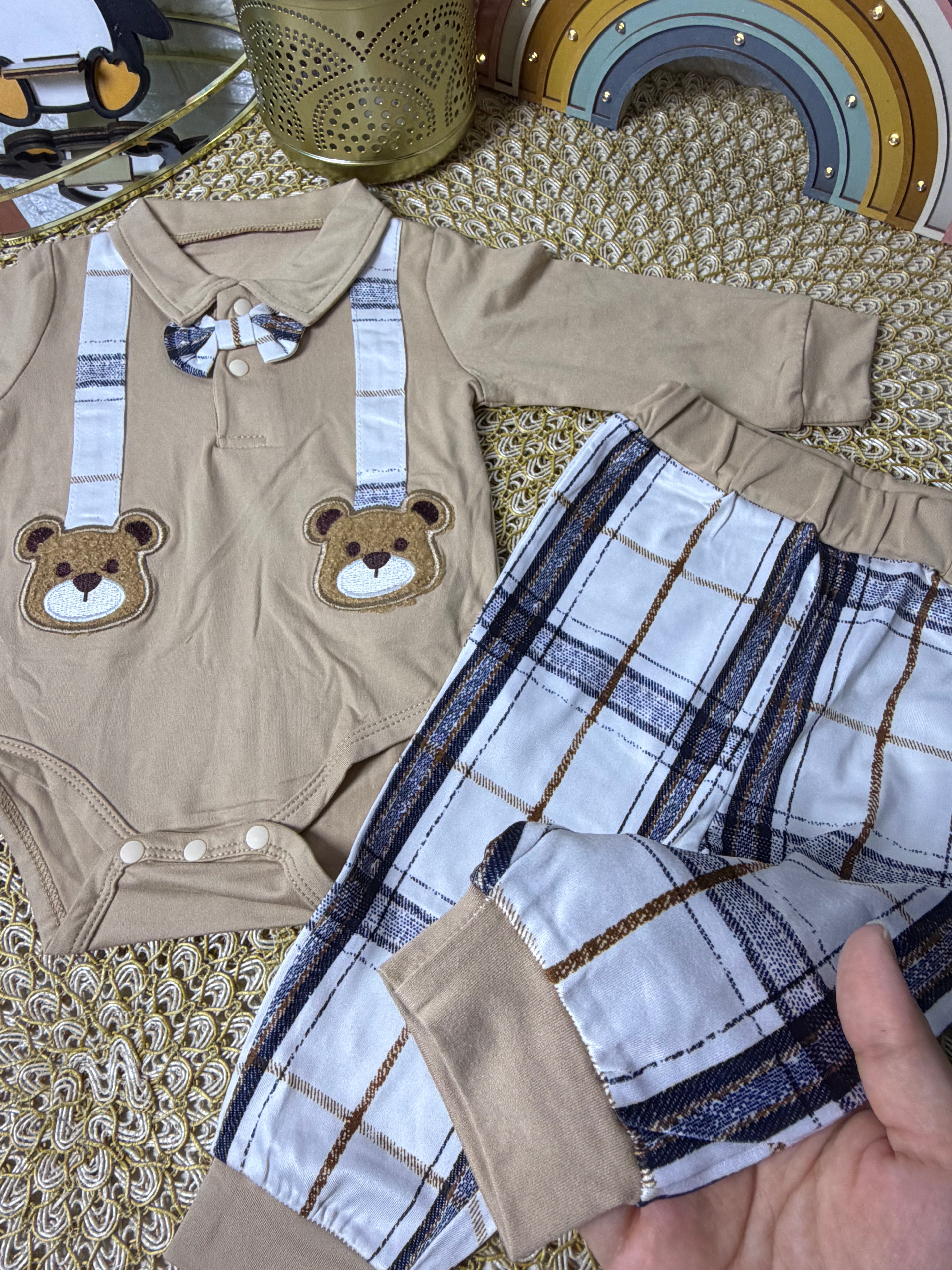 Conjunto 2 piezas beige a cuadros