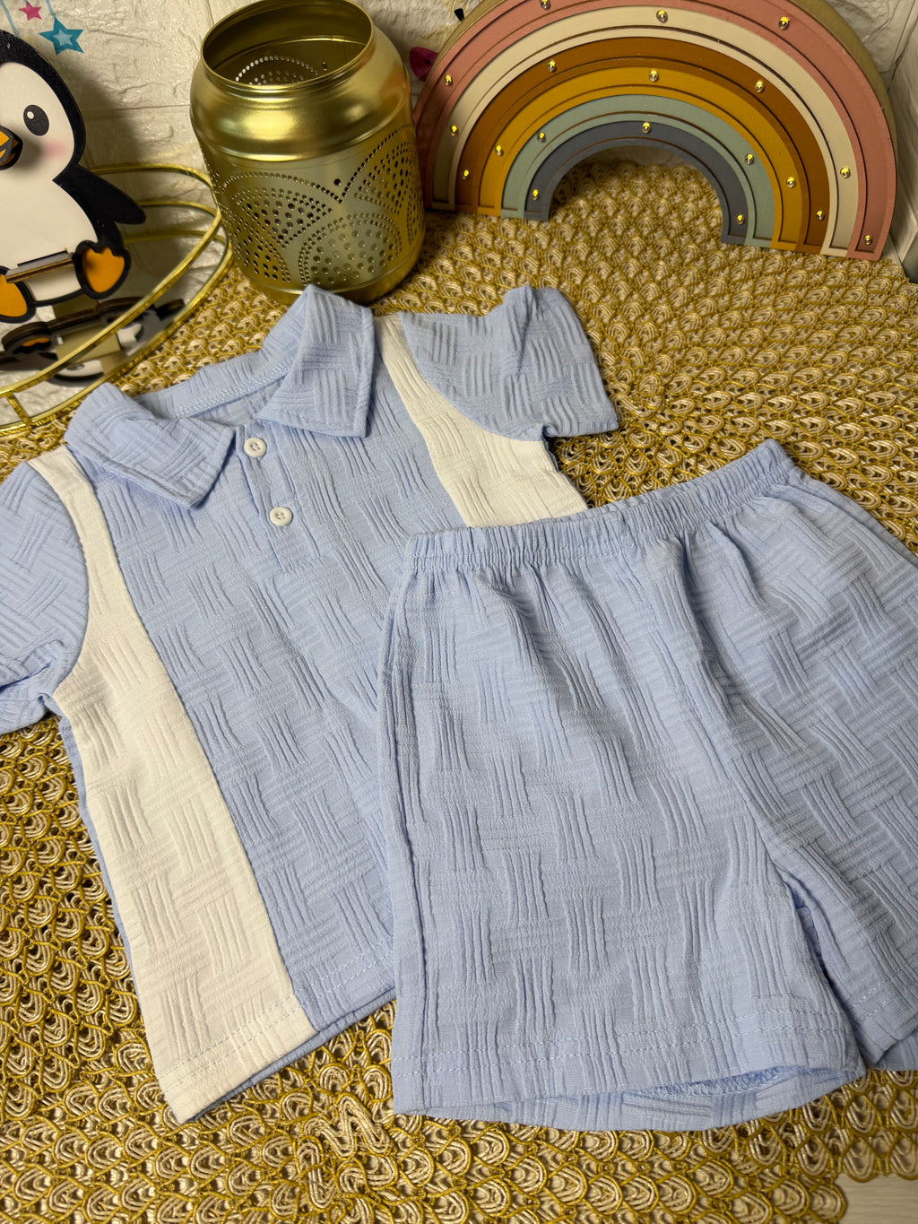 Conjunto 2 piezas celeste blanco