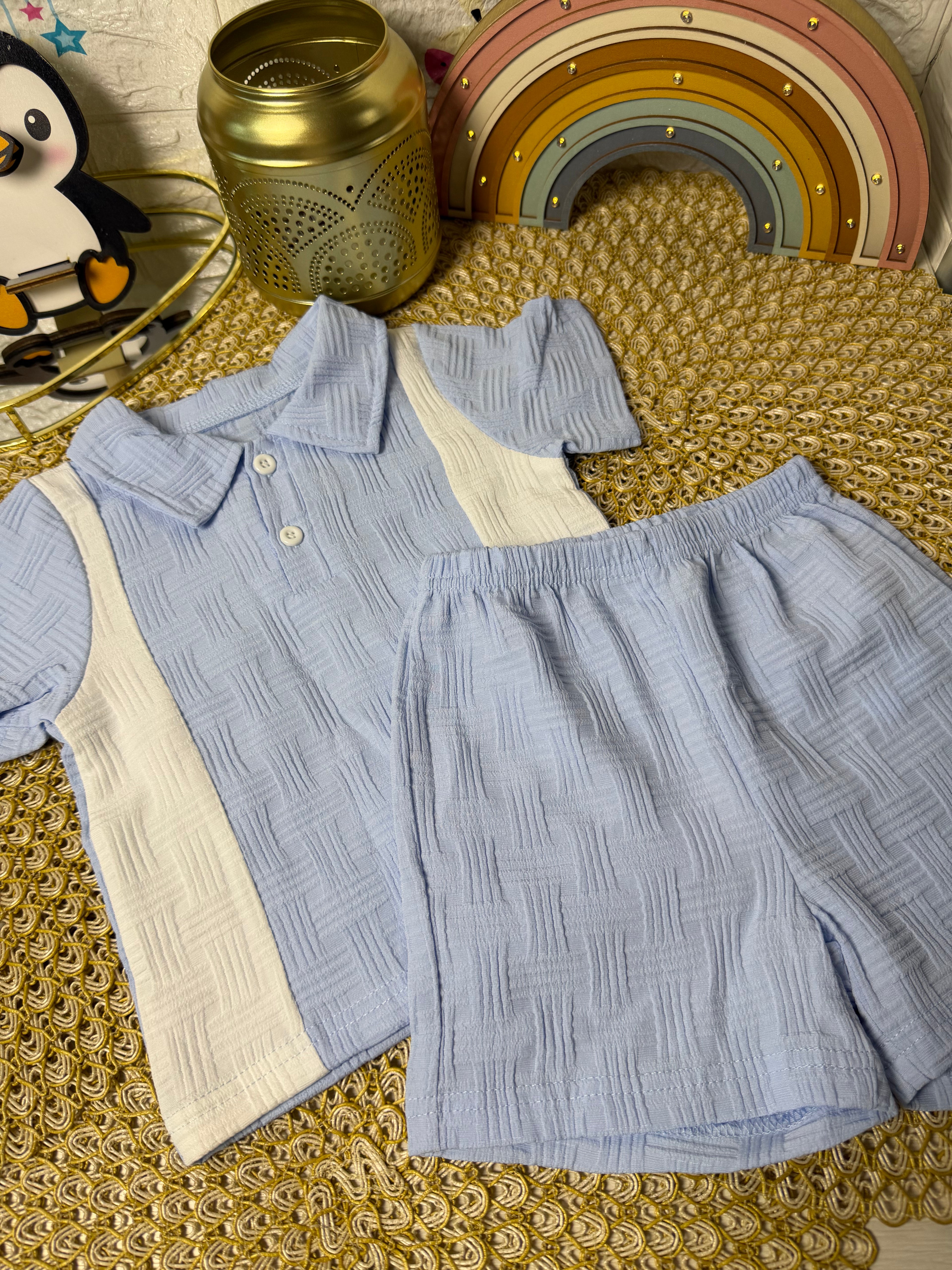 Conjunto 2 piezas celeste blanco