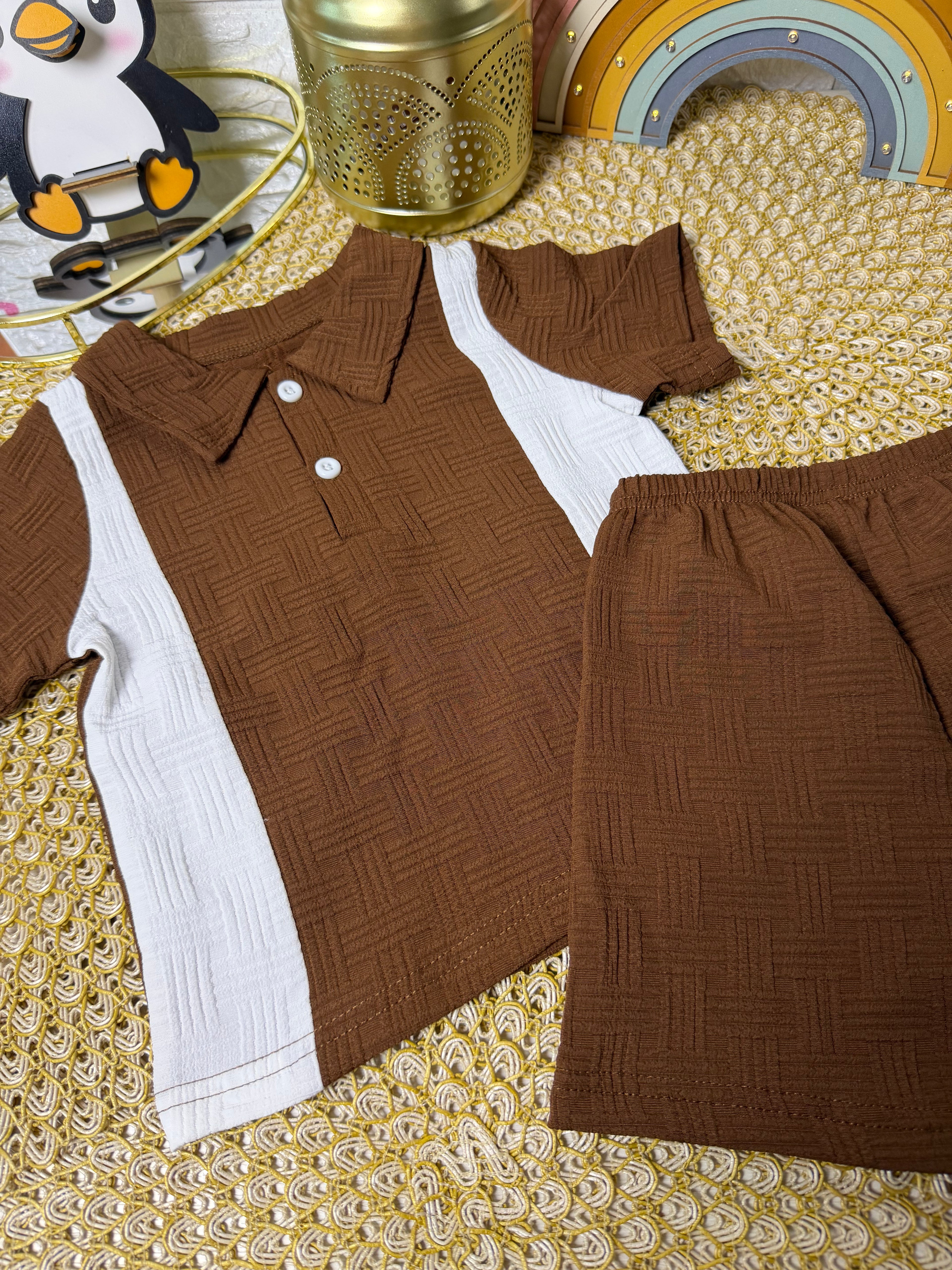 Conjunto 2 piezas marrón blanco