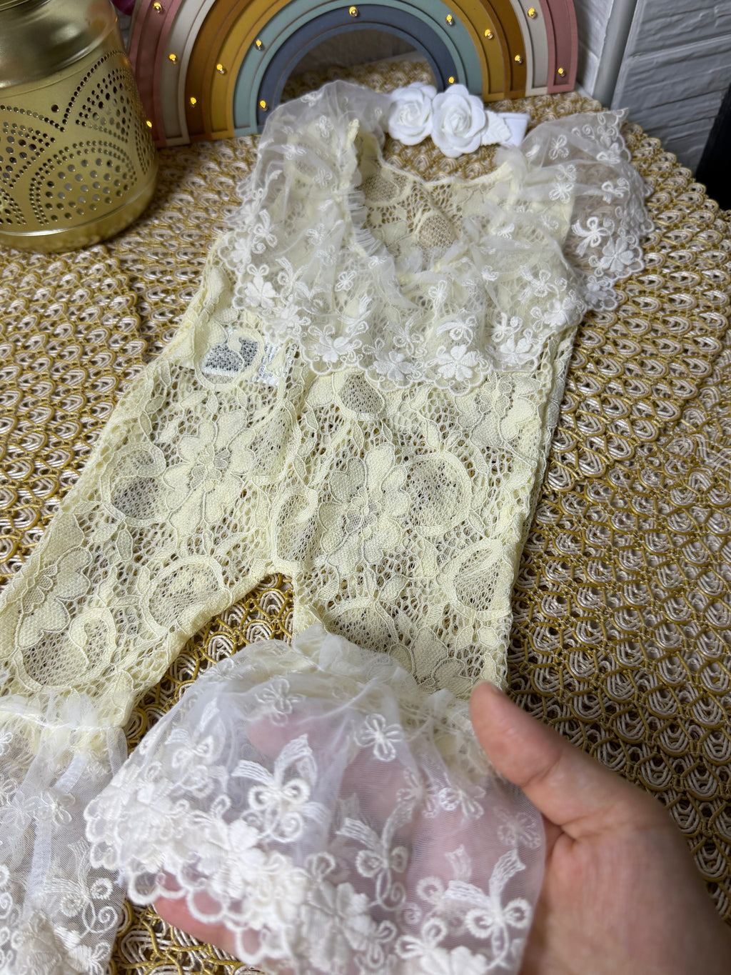 Set de recién nacido enterizo crema