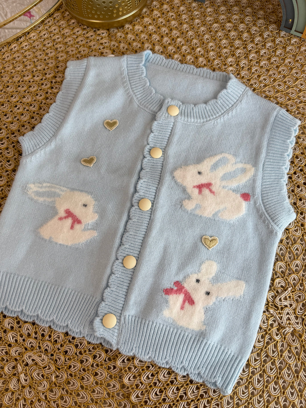 Chaleco celeste conejitos