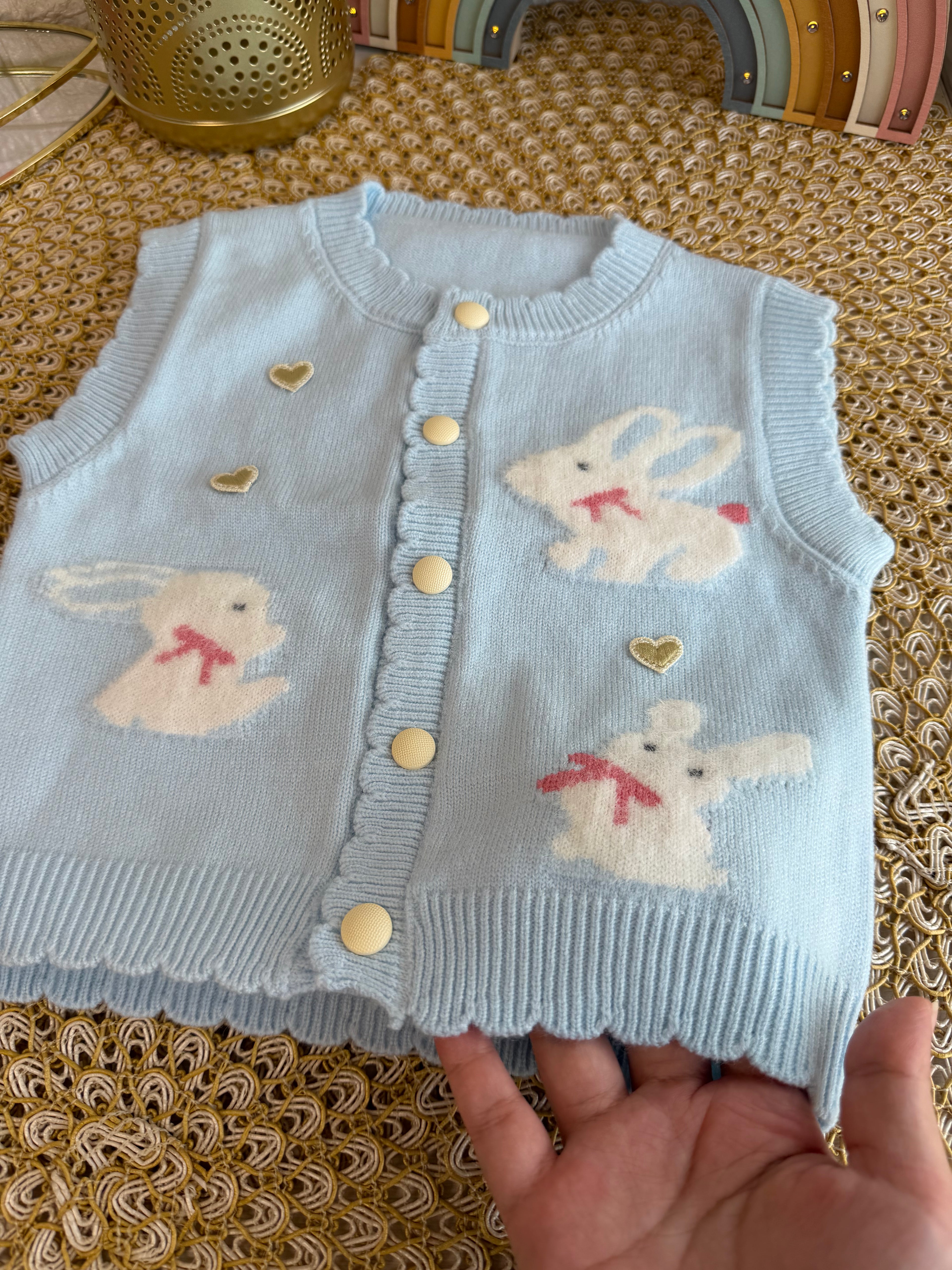 Chaleco celeste conejitos