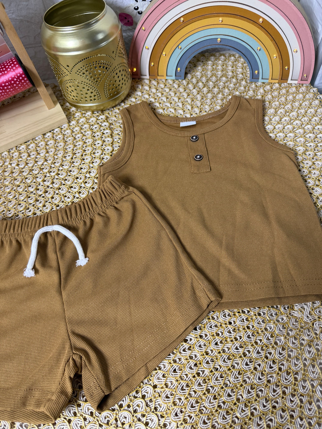 Conjunto 2 piezas corto marrón