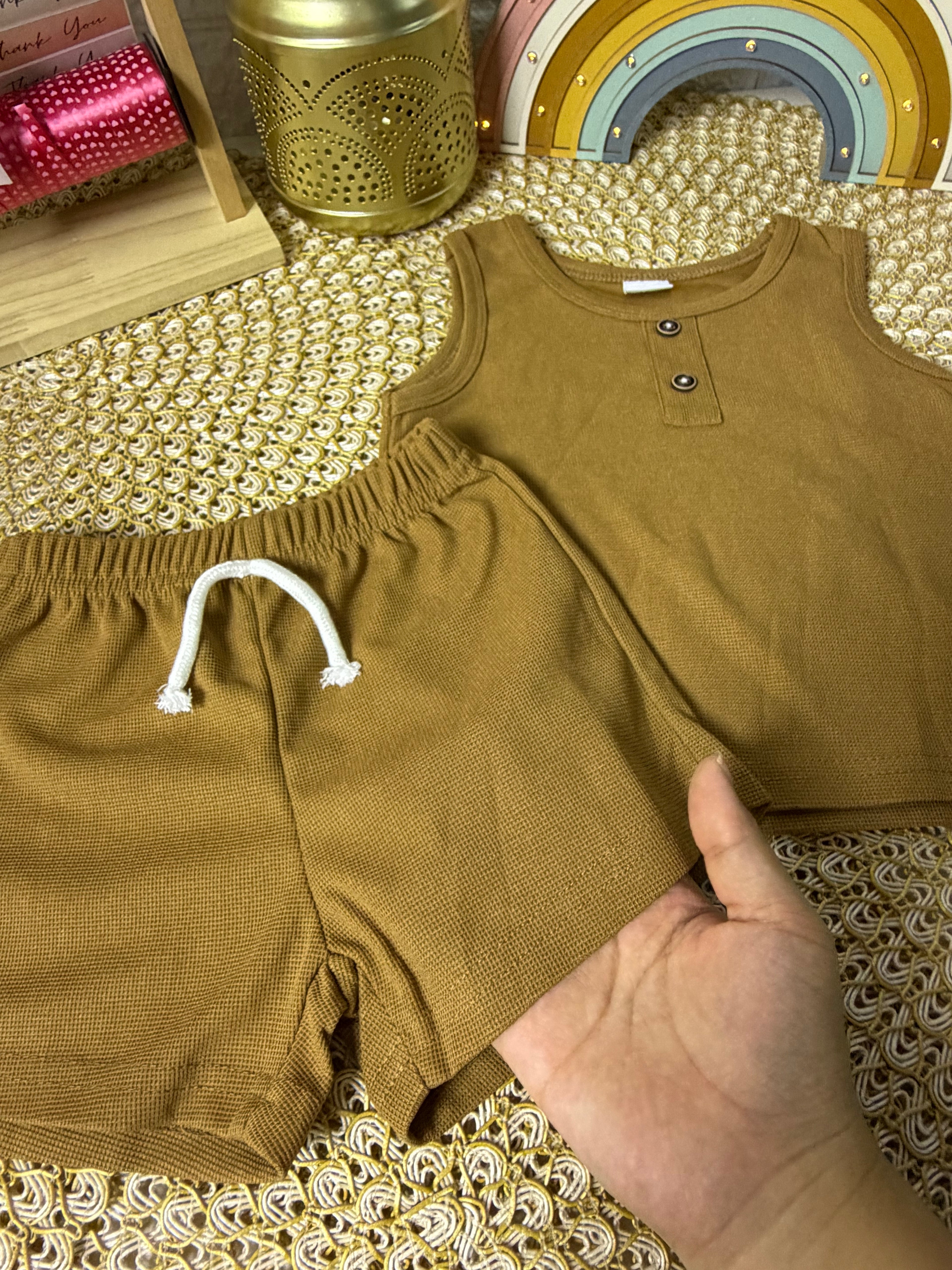 Conjunto 2 piezas corto marrón