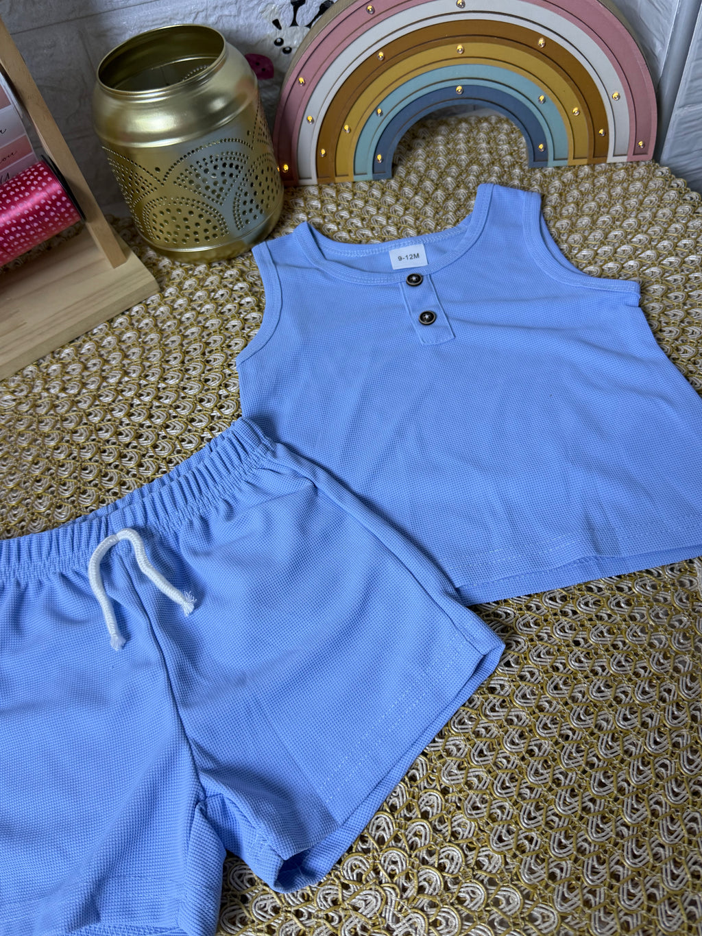 Conjunto 2 piezas corto celeste