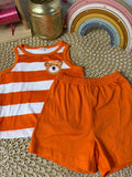 Conjunto 2 piezas corto naranja a rayas