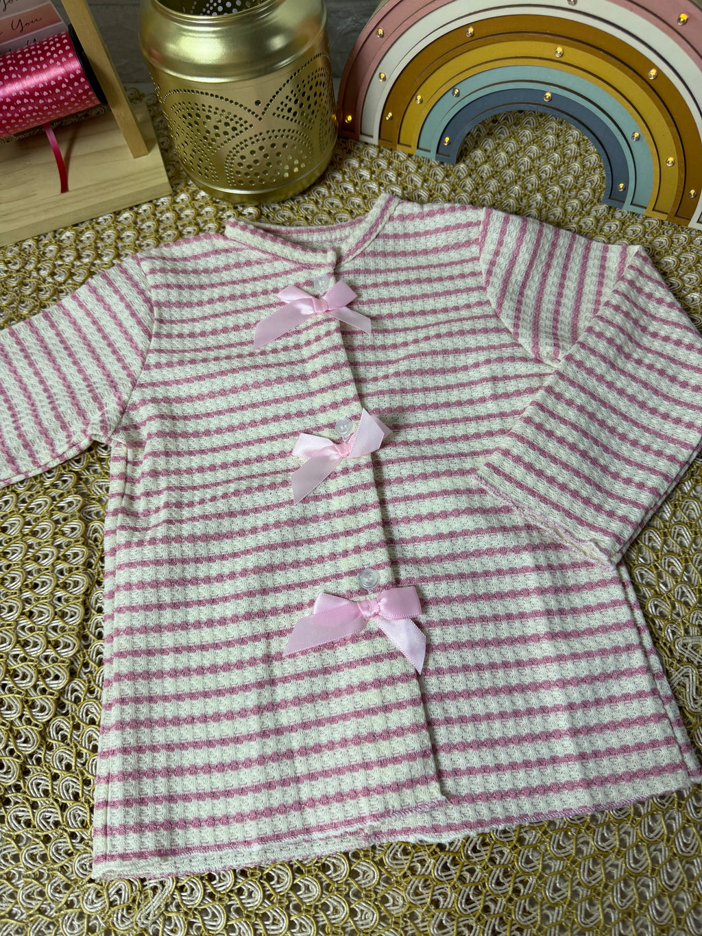 Cardigan de punto a rayas rosa