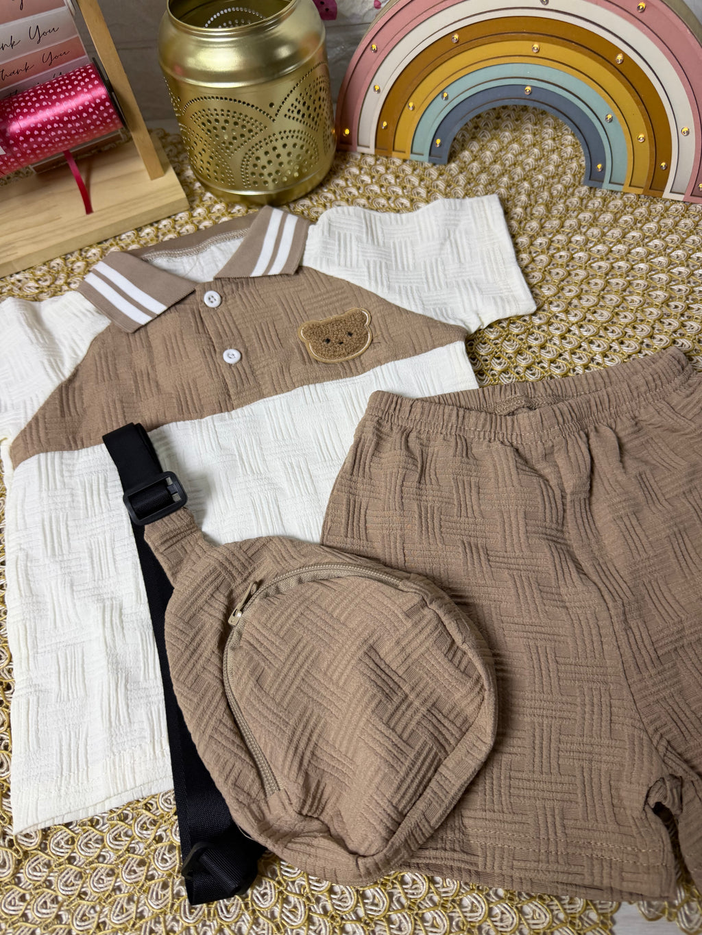Conjunto 3 piezas caqui con crema osito