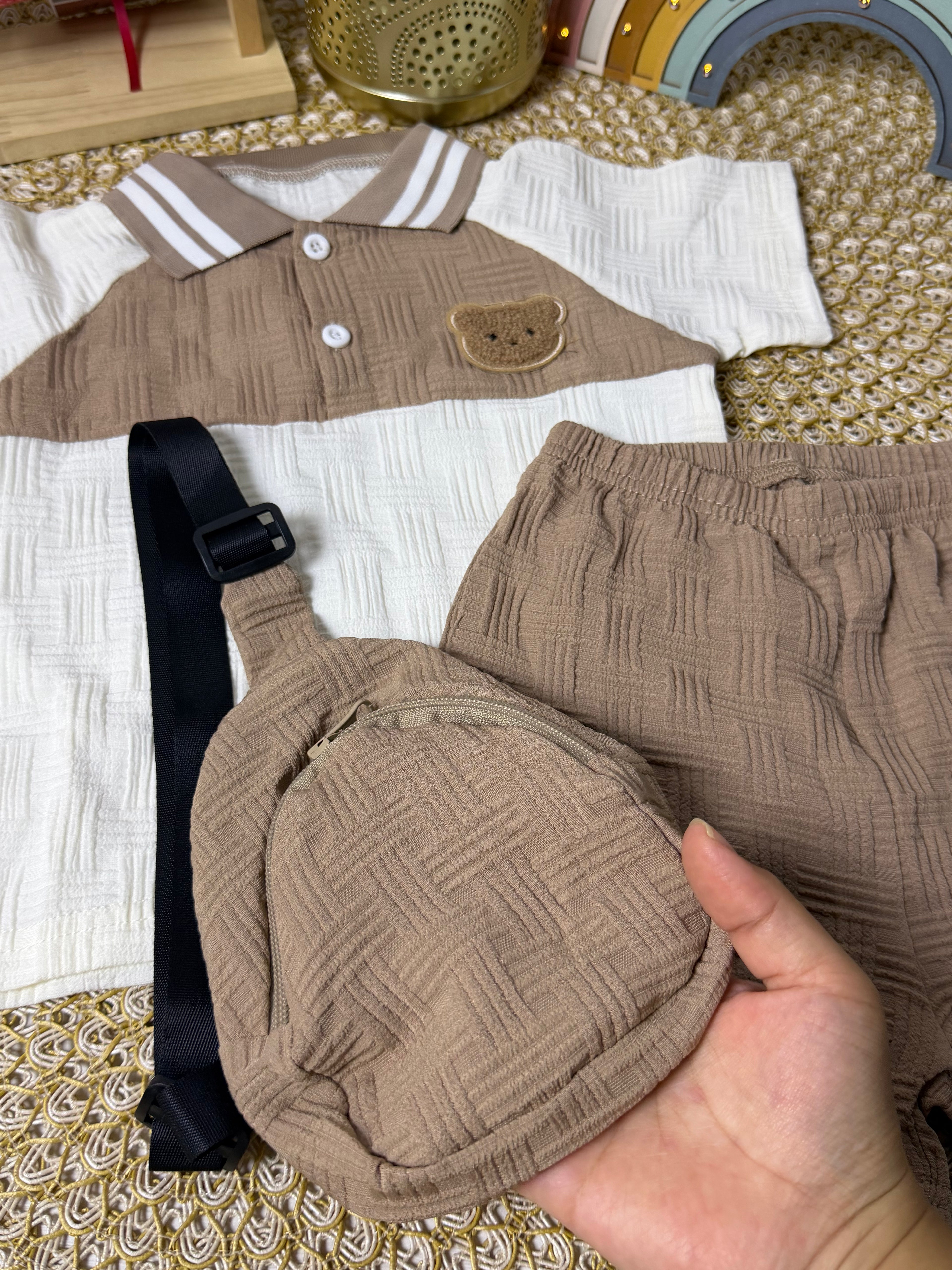 Conjunto 3 piezas caqui con crema osito