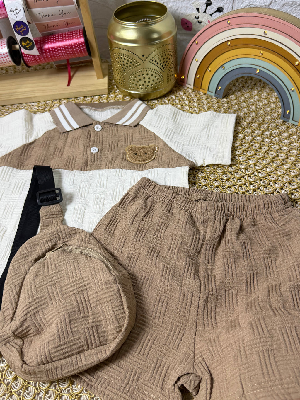Conjunto 3 piezas caqui con crema osito