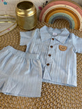 Conjunto 2 piezas celeste osito franjas